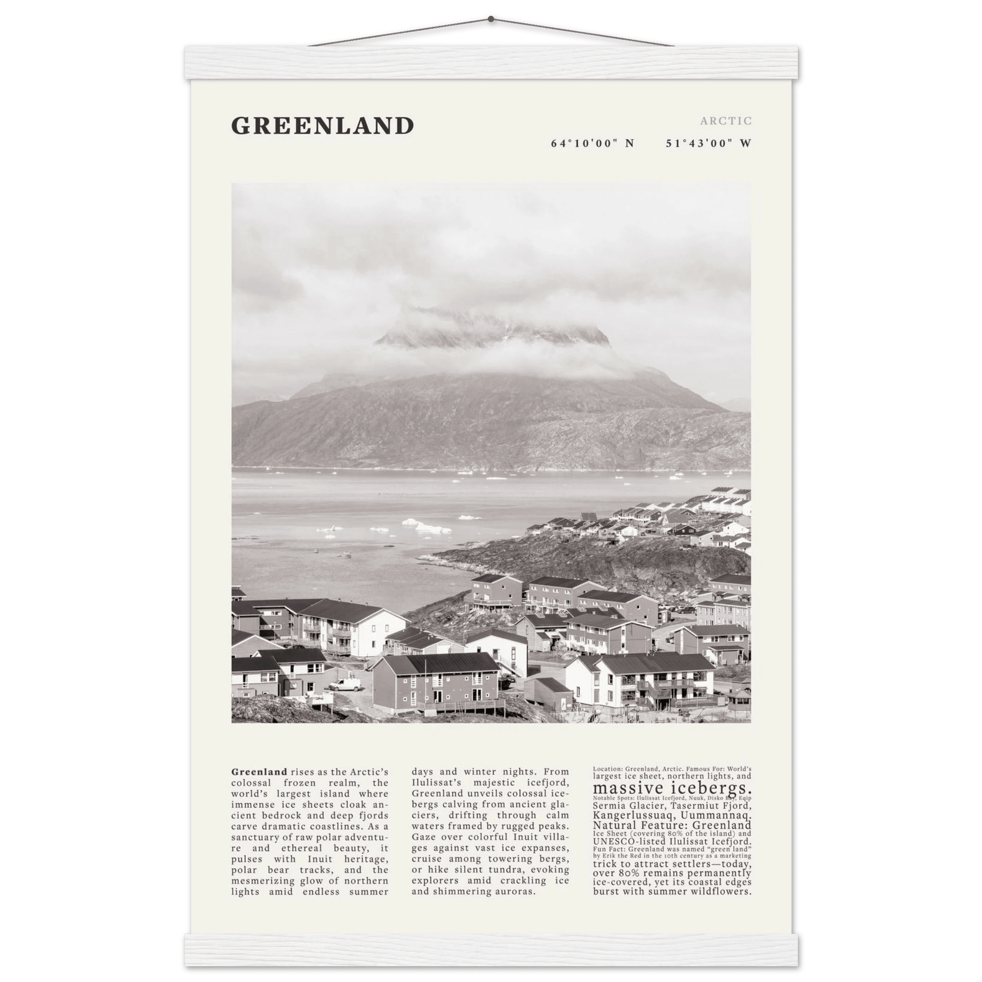 Greenland Poster Black and White – Vintage Arctic Fjord Landscape Print (Digital & Printed Options) - Evergreen Posters