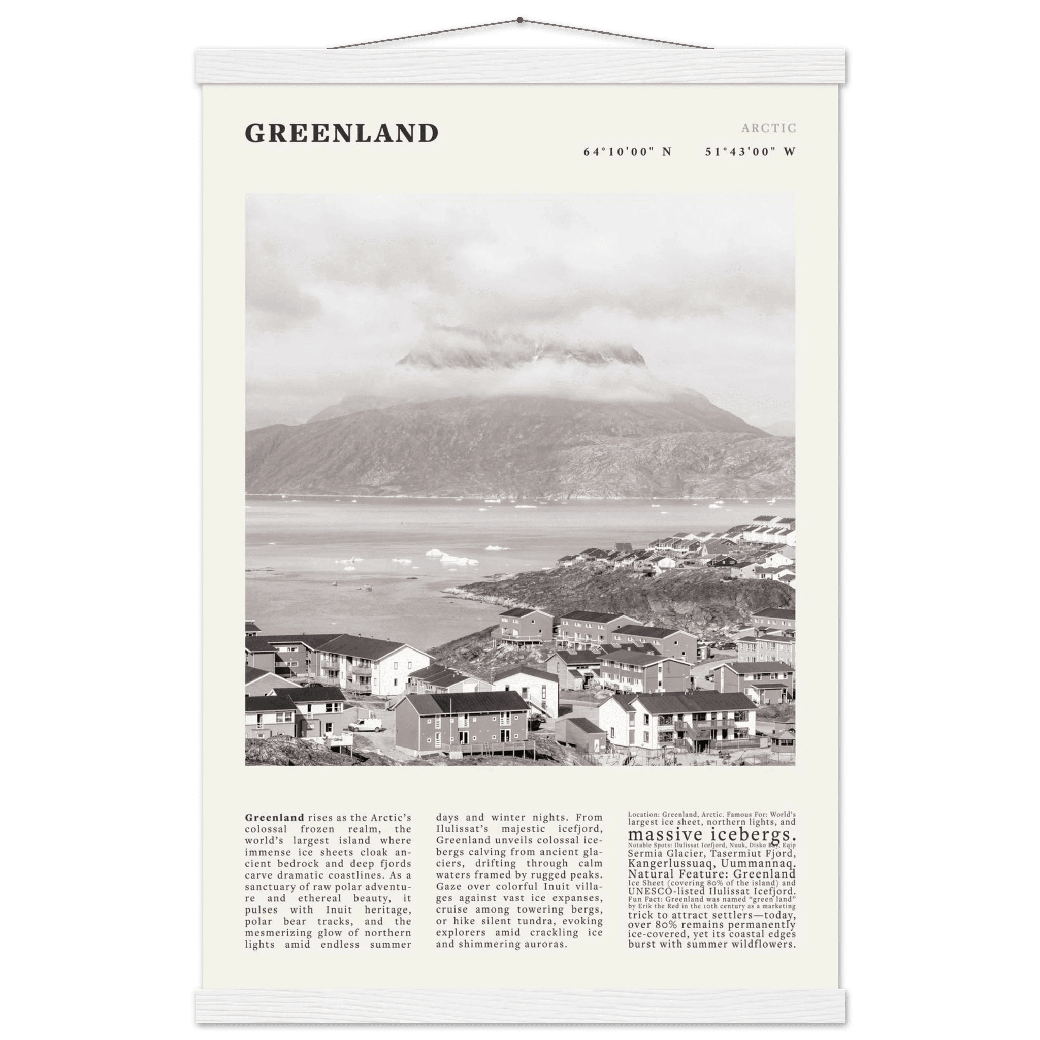 Greenland Poster Black and White – Vintage Arctic Fjord Landscape Print (Digital & Printed Options) - Evergreen Posters