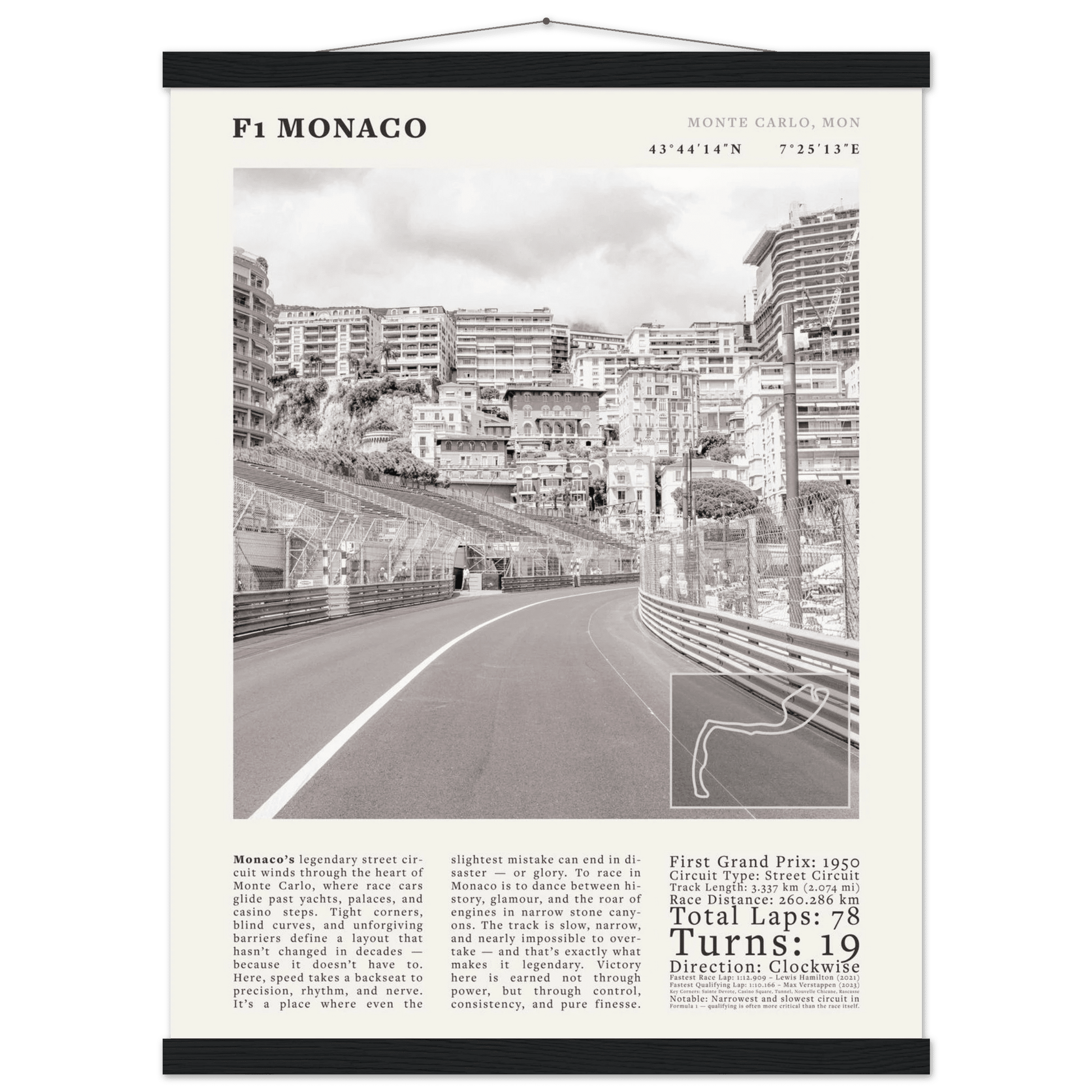 F1 Monaco Poster Black and White – Vintage Monte Carlo Street Circuit Print (Digital & Printed Options) - Evergreen Posters