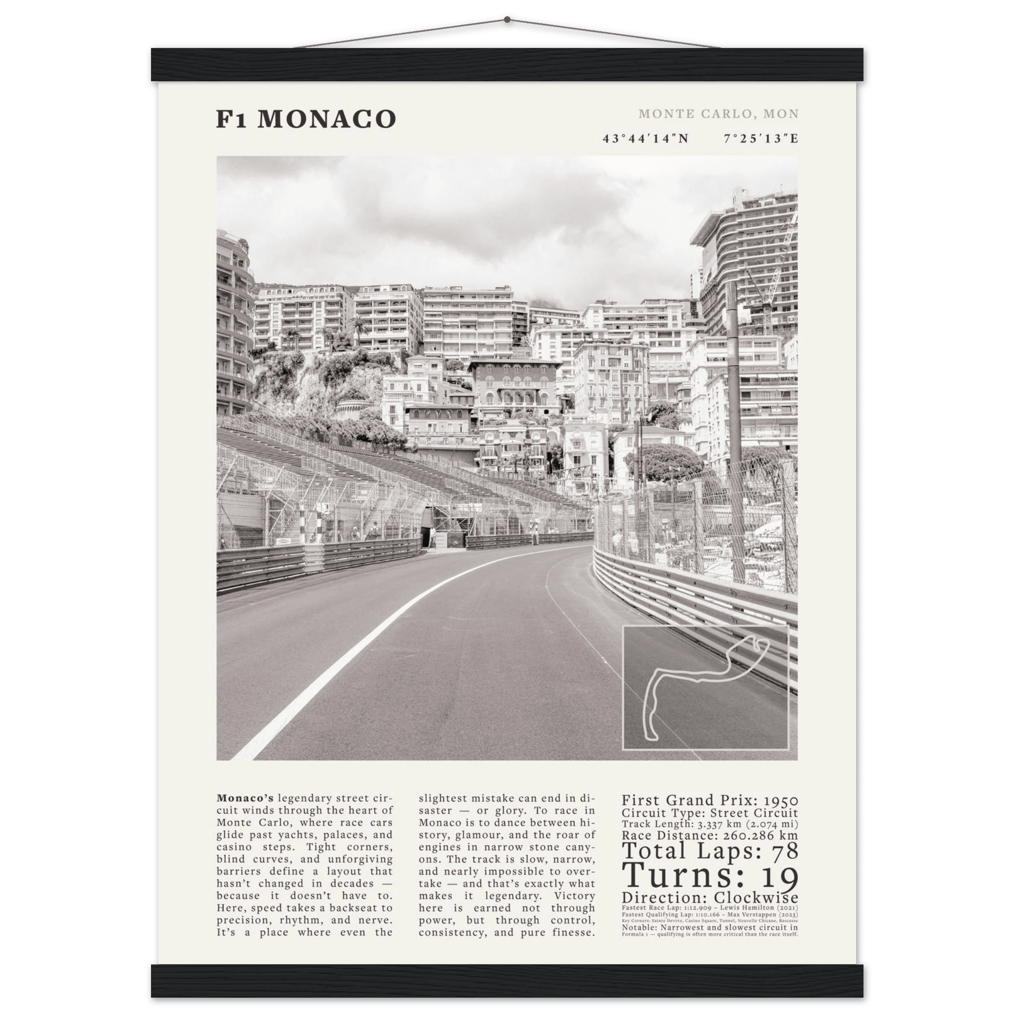F1 Monaco Poster Black and White – Vintage Monte Carlo Street Circuit Print (Digital & Printed Options) - Evergreen Posters