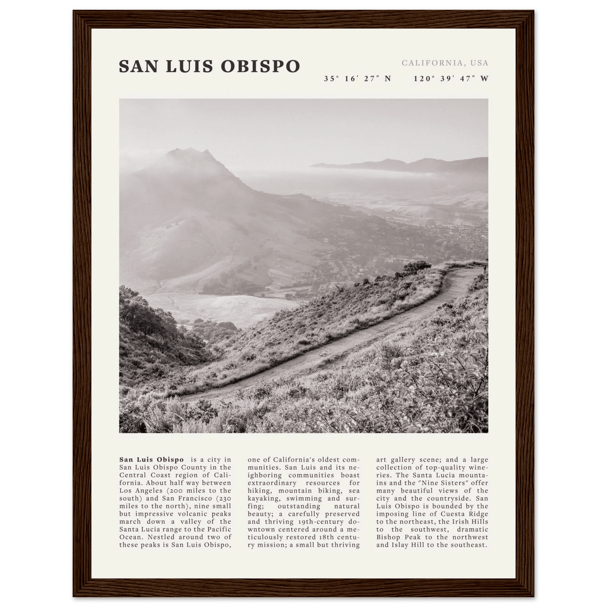 San Luis Obispo Poster | Black & White California Wall Art | SLO Travel Print - Evergreen Posters