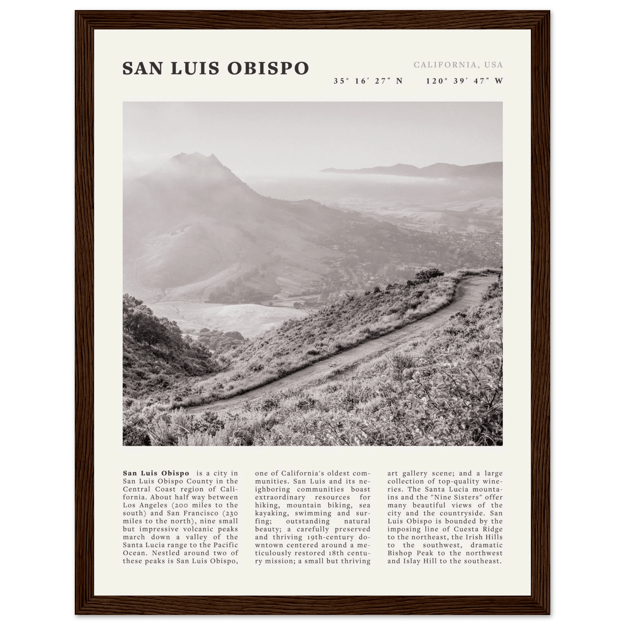 San Luis Obispo Poster | Black & White California Wall Art | SLO Travel Print - Evergreen Posters