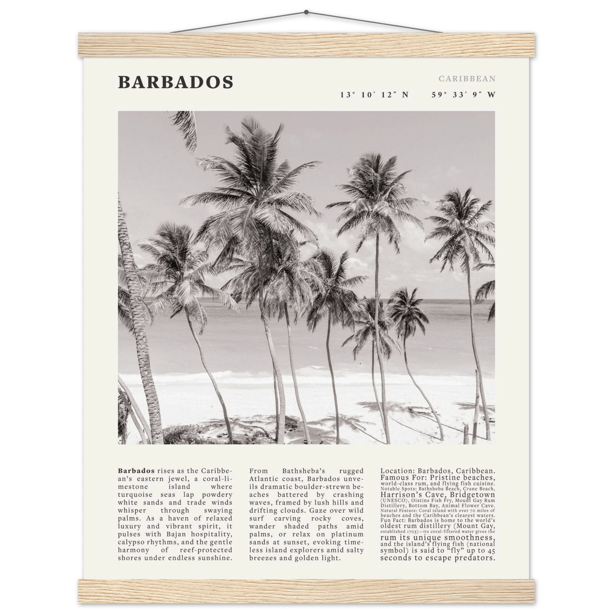 Barbados Poster Black and White – Vintage Caribbean Palm Beach Print (Digital & Printed Options) - Evergreen Posters