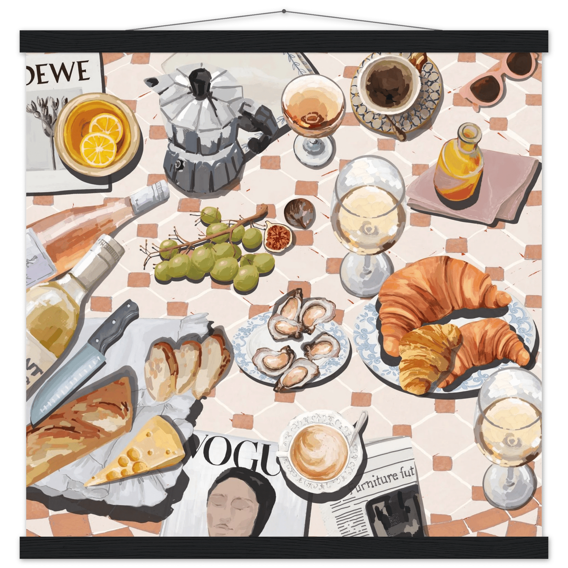 French Brunch Poster | Kitchen Decor Food Wall Art | Croissant & Coffee Square Print - Evergreen Posters - 28