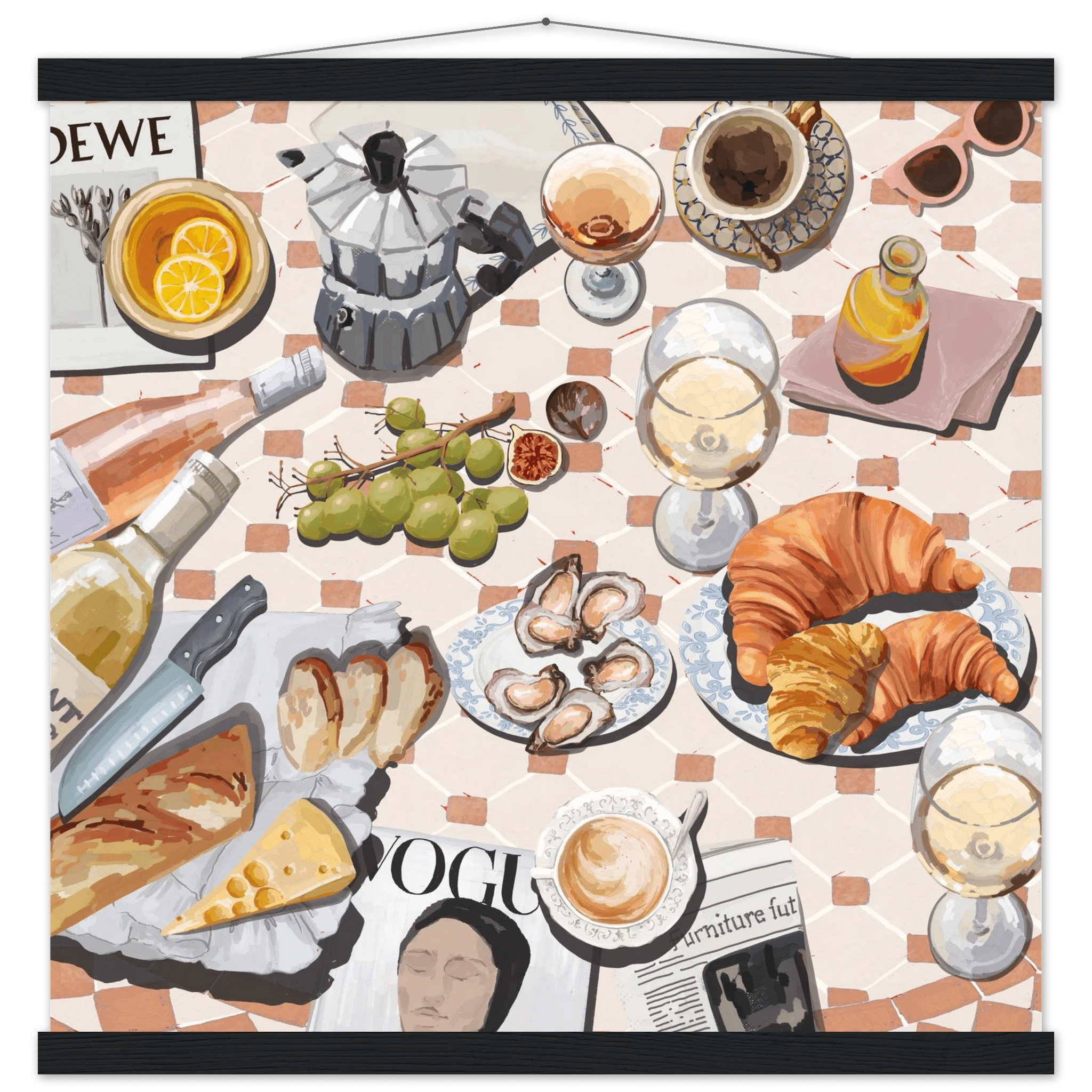 French Brunch Poster | Kitchen Decor Food Wall Art | Croissant & Coffee Square Print - Evergreen Posters - 28