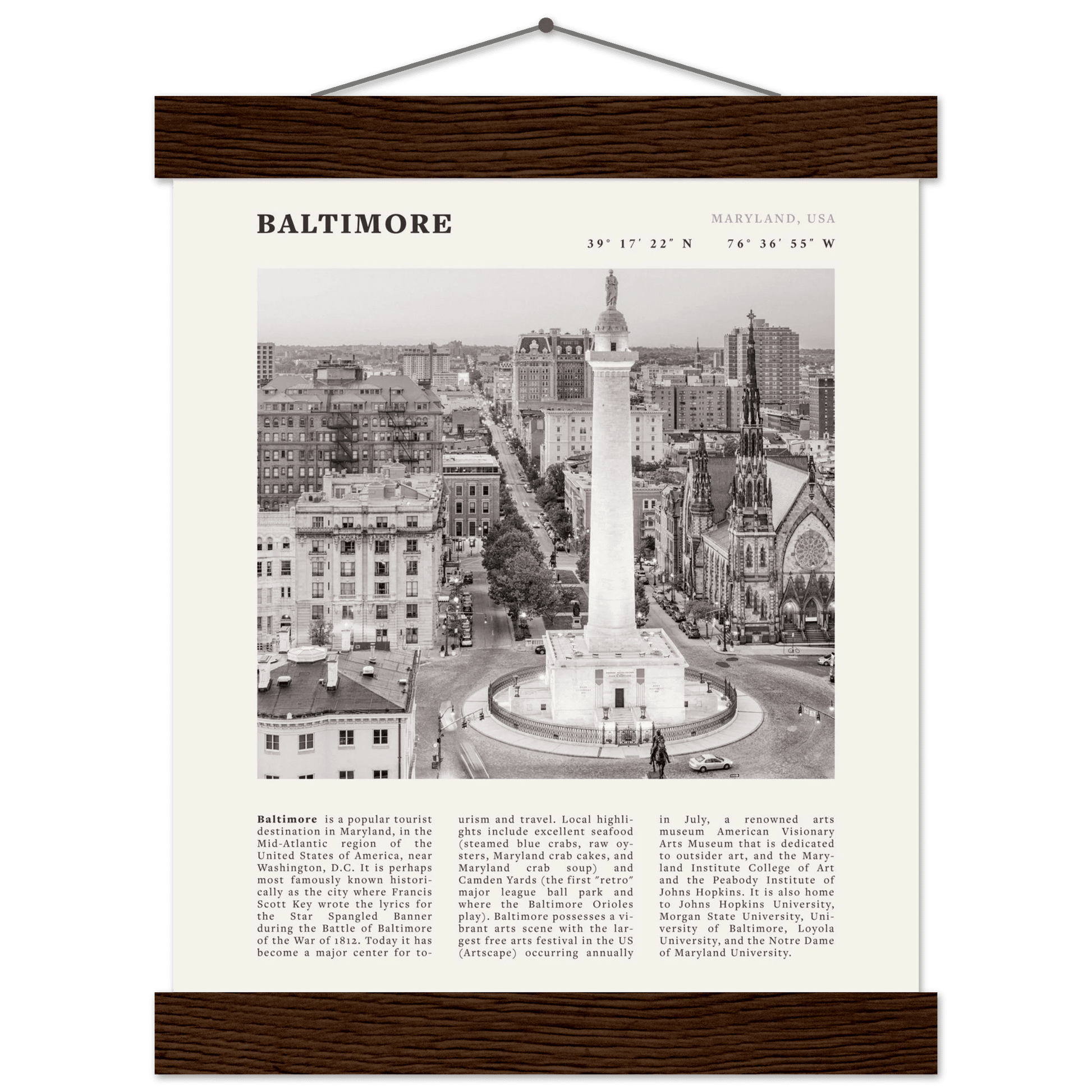 Baltimore Poster | Black & White Maryland City Wall Art | USA Travel Print - Evergreen Posters