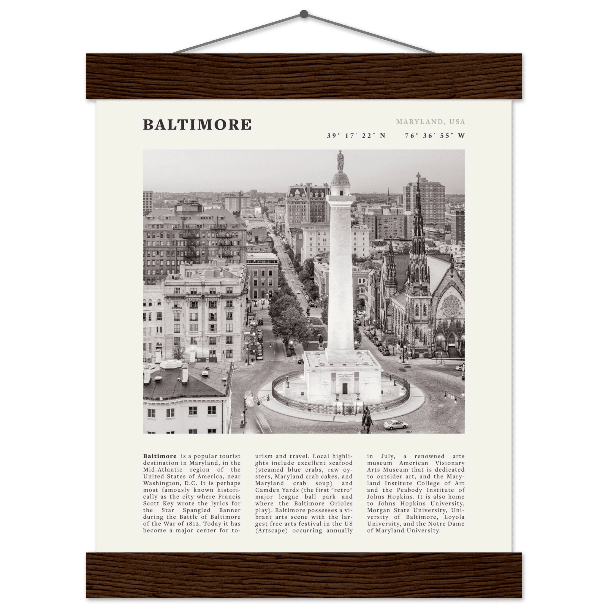 Baltimore Poster | Black & White Maryland City Wall Art | USA Travel Print - Evergreen Posters