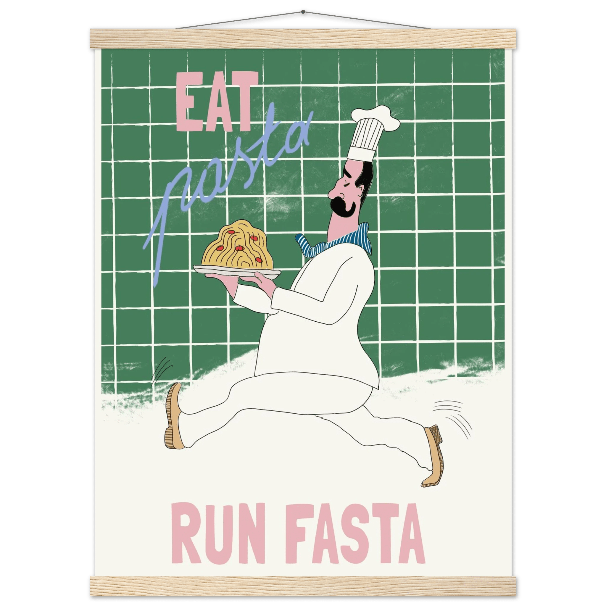 Eat Pasta Run Fasta Poster – Playful Kitchen Wall Art Print (Green Edition) - Evergreen Posters