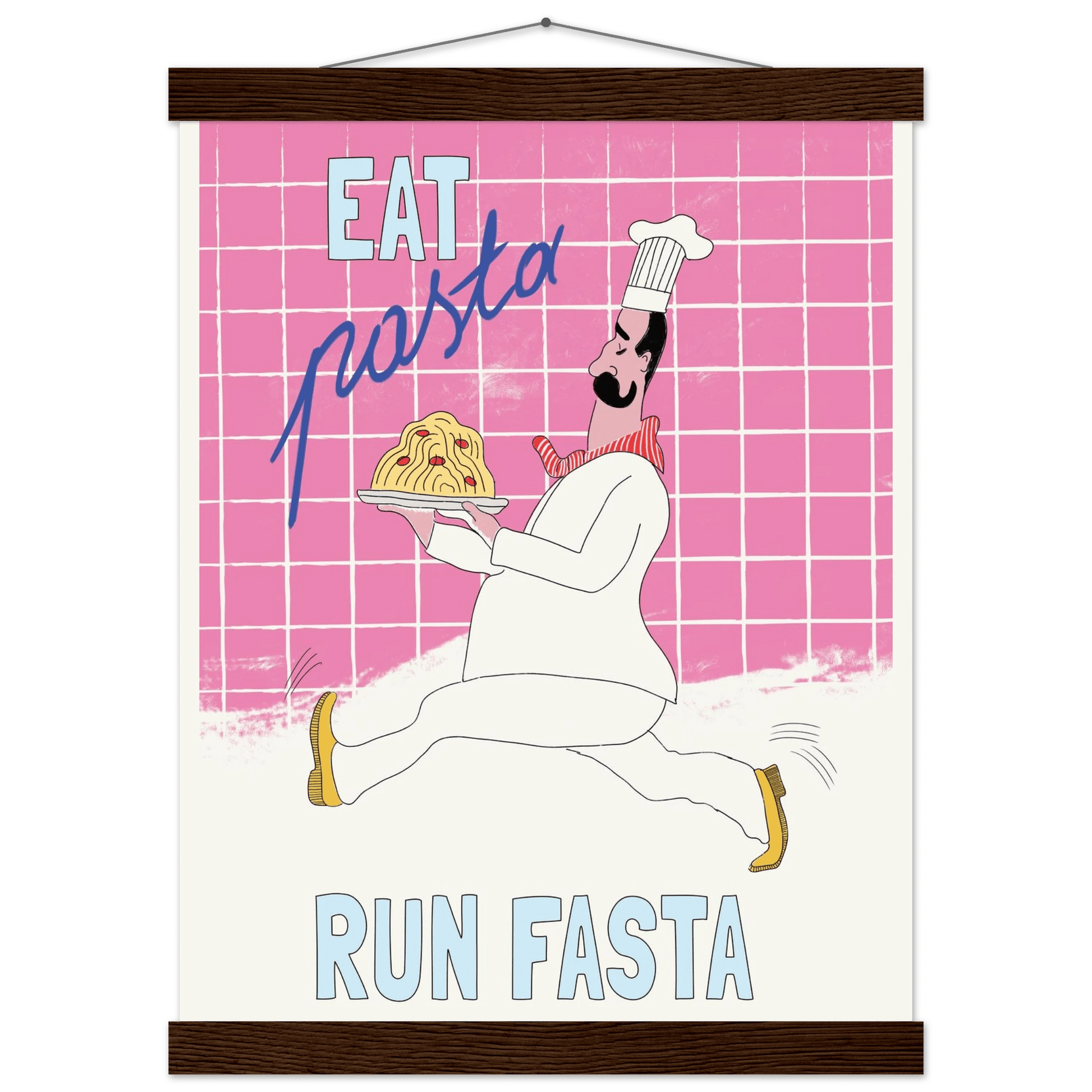 Eat Pasta Run Fasta Poster – Playful Kitchen Wall Art Print (Pink Edition) - Evergreen Posters