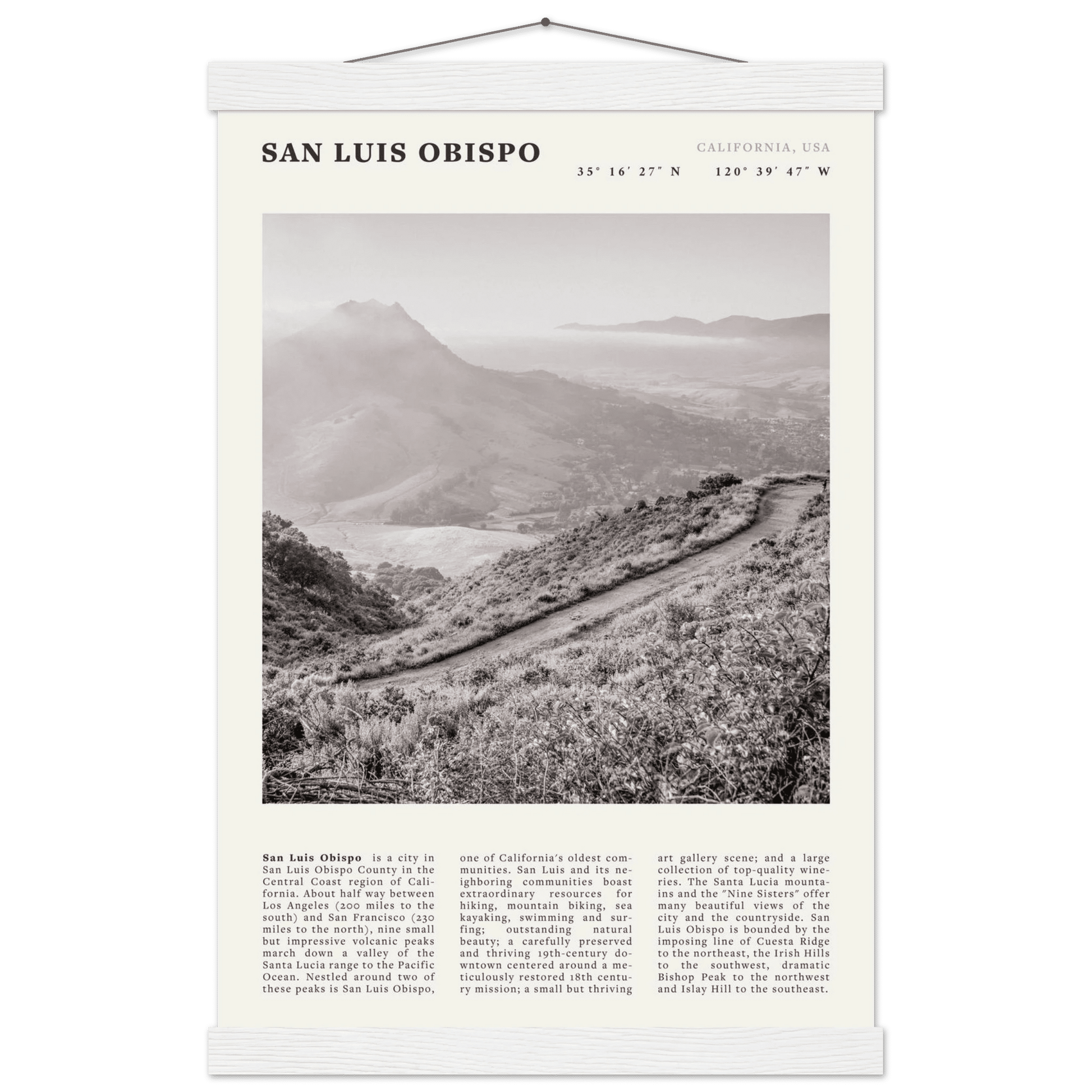 San Luis Obispo Poster | Black & White California Wall Art | SLO Travel Print - Evergreen Posters