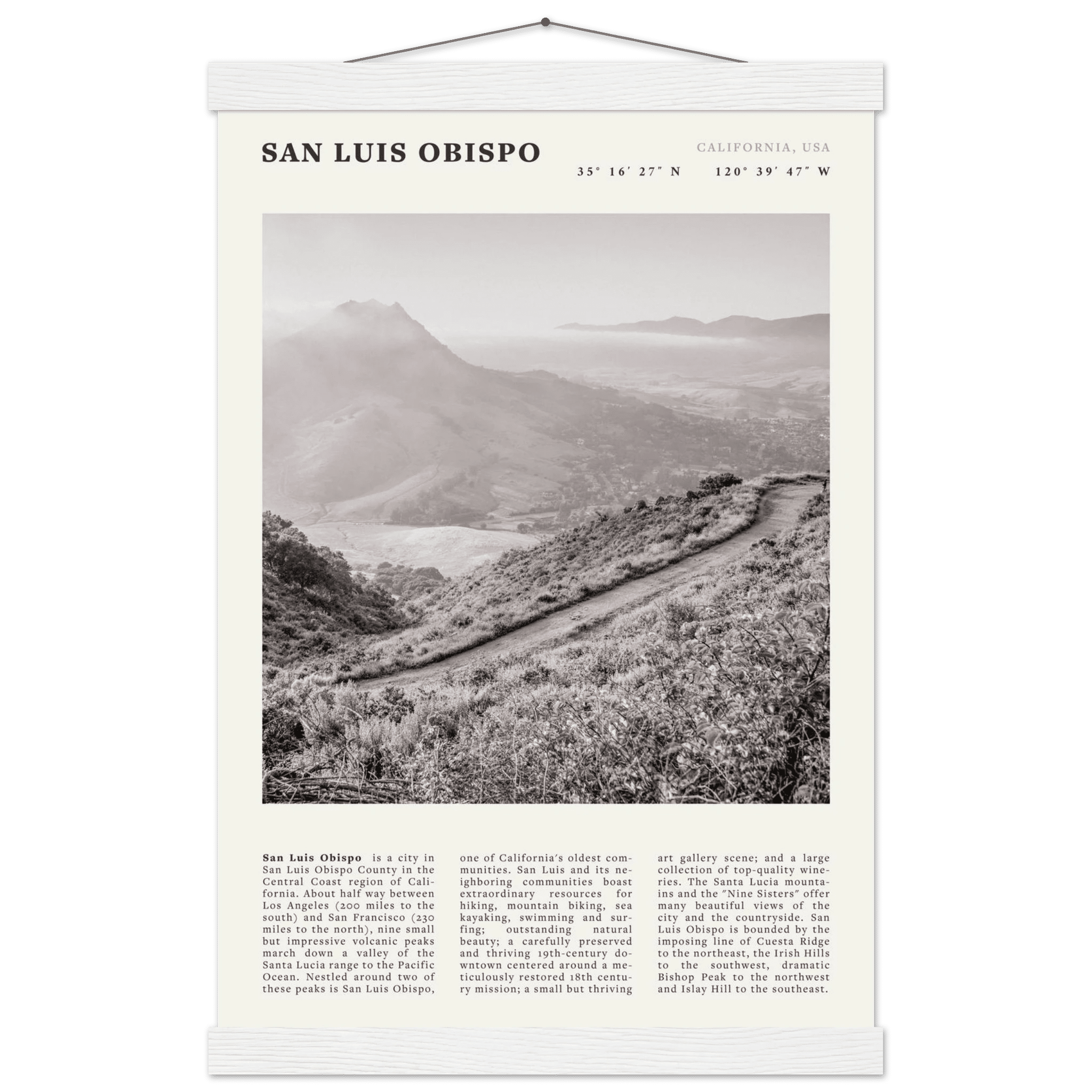 San Luis Obispo Poster | Black & White California Wall Art | SLO Travel Print - Evergreen Posters