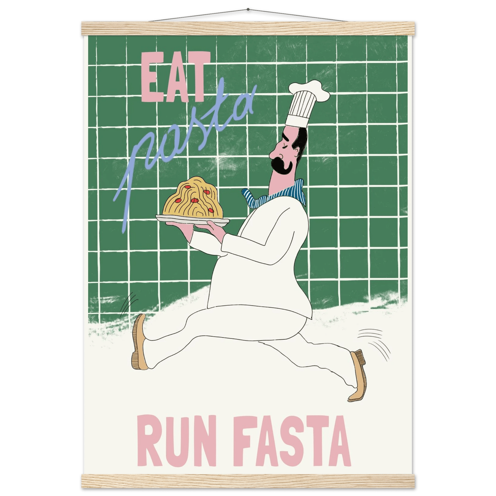 Eat Pasta Run Fasta Poster – Playful Kitchen Wall Art Print (Green Edition) - Evergreen Posters