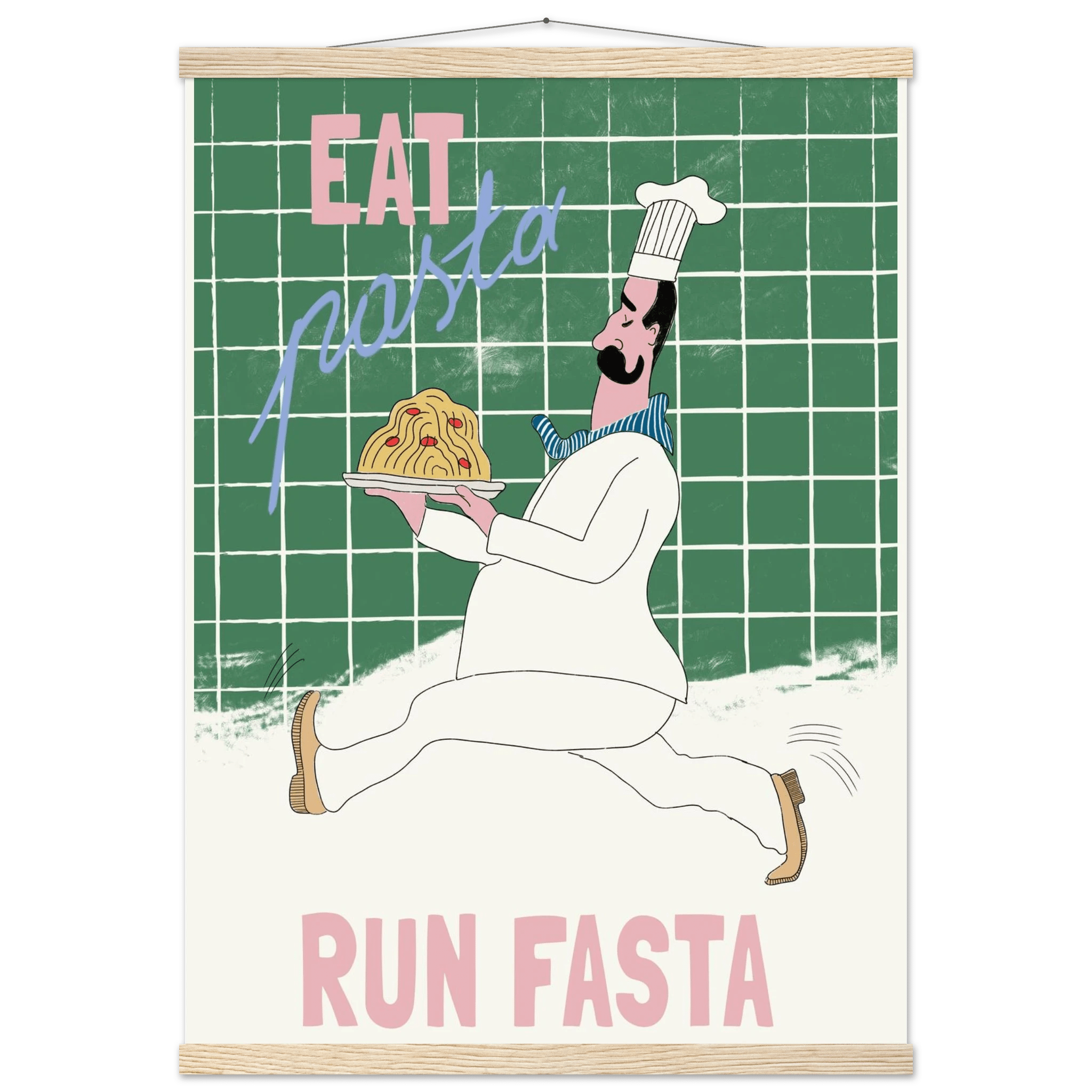 Eat Pasta Run Fasta Poster – Playful Kitchen Wall Art Print (Green Edition) - Evergreen Posters