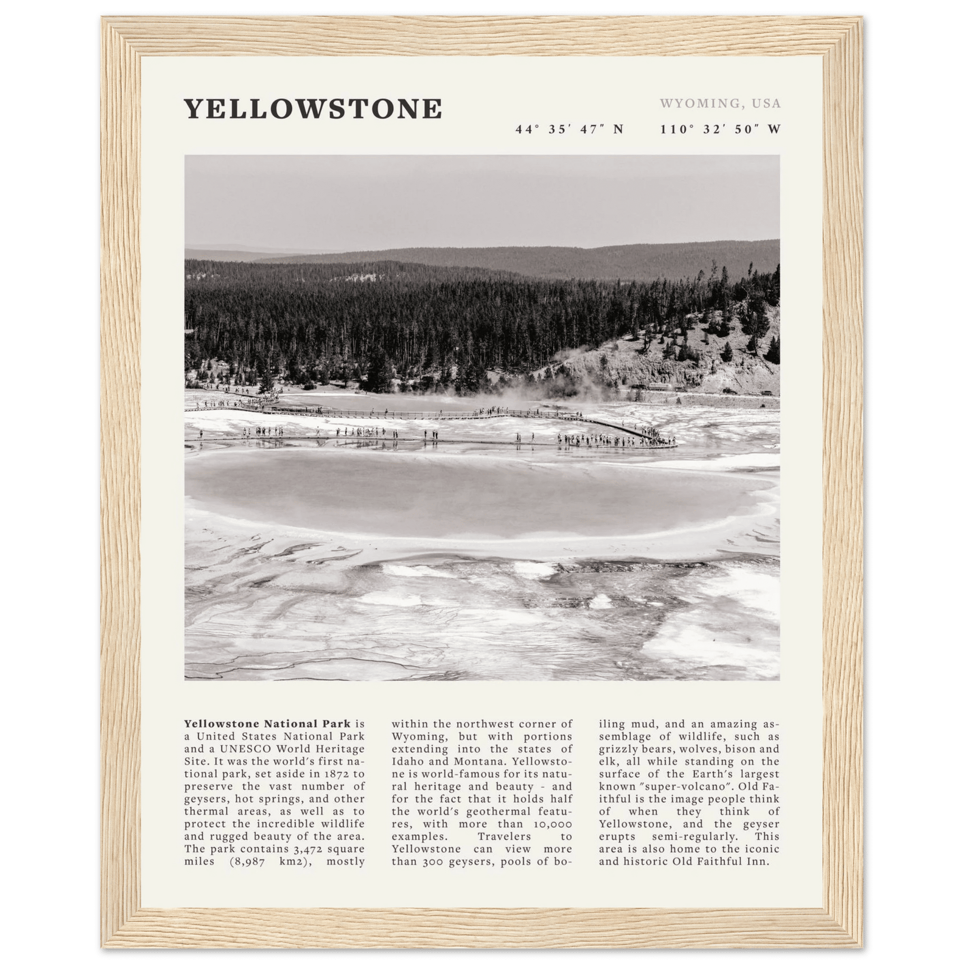 Yellowstone Poster | Black & White Grand Prismatic Spring Wall Art | WY Print - Evergreen Posters