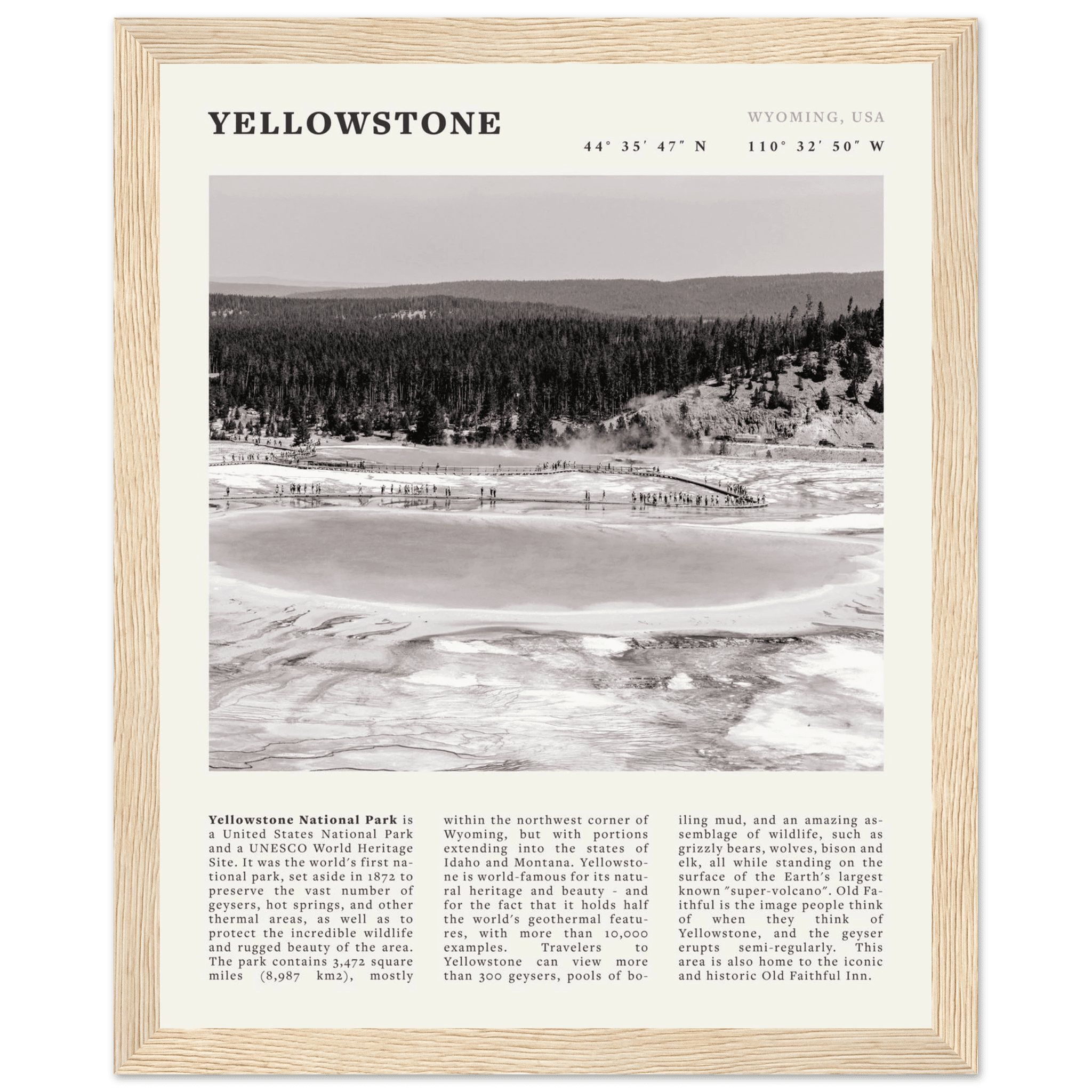 Yellowstone Poster | Black & White Grand Prismatic Spring Wall Art | WY Print - Evergreen Posters
