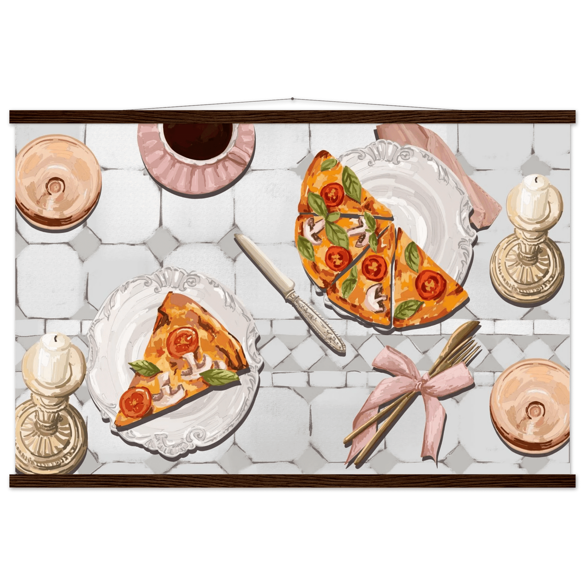 Pizza & Tea Kitchen Poster | Horizontal Food Wall Art | Italian Dining Room Print - Evergreen Posters