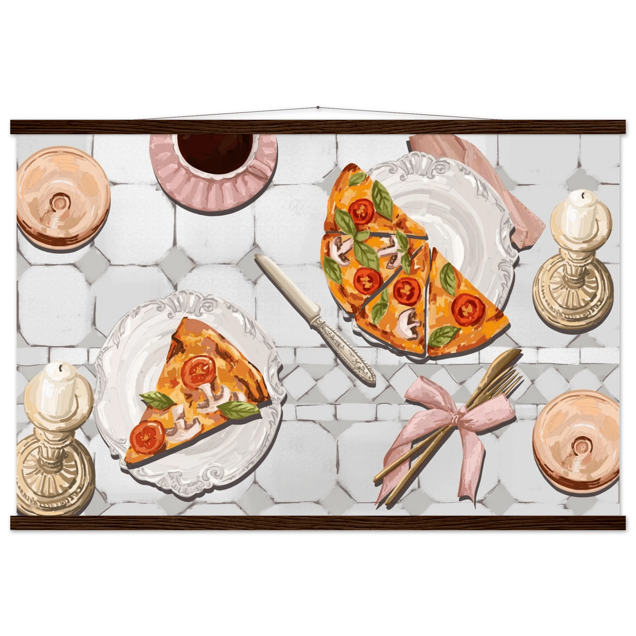 Pizza & Tea Kitchen Poster | Horizontal Food Wall Art | Italian Dining Room Print - Evergreen Posters