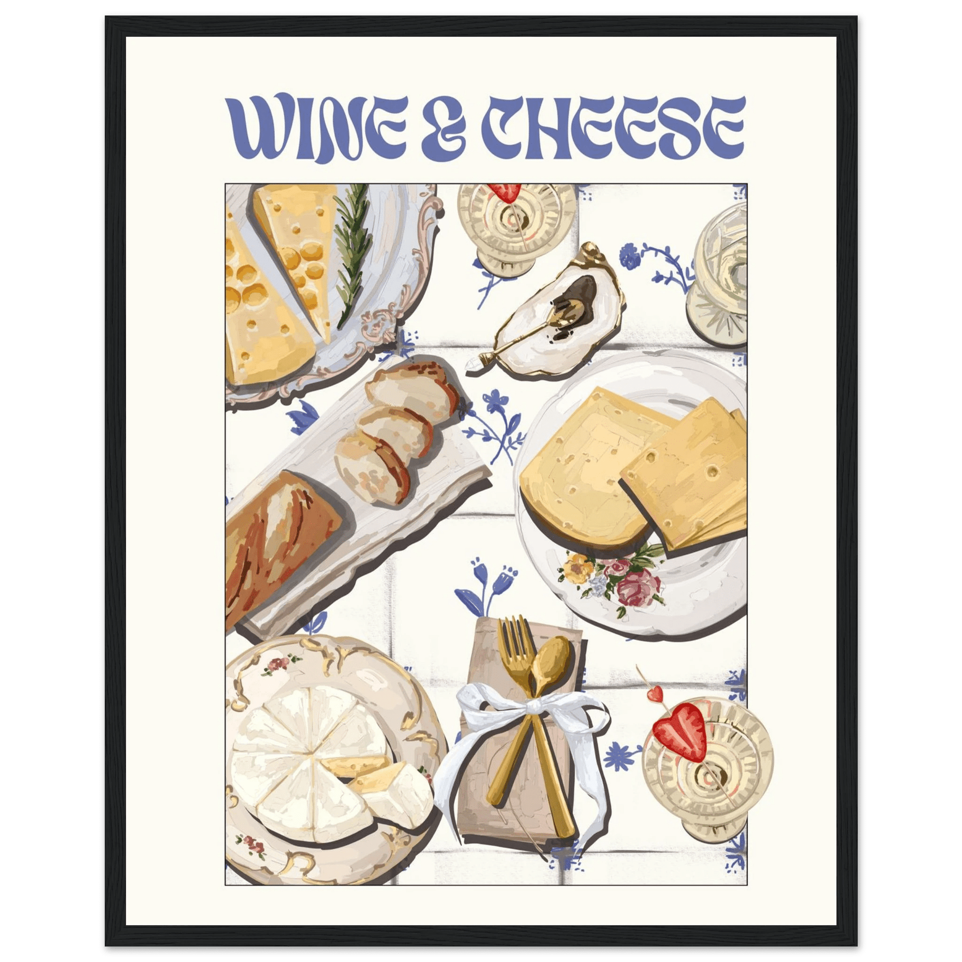 Wine & Cheese Poster – Elegant Kitchen & Dining Wall Art Print (Digital & Printed Options) - Evergreen Posters