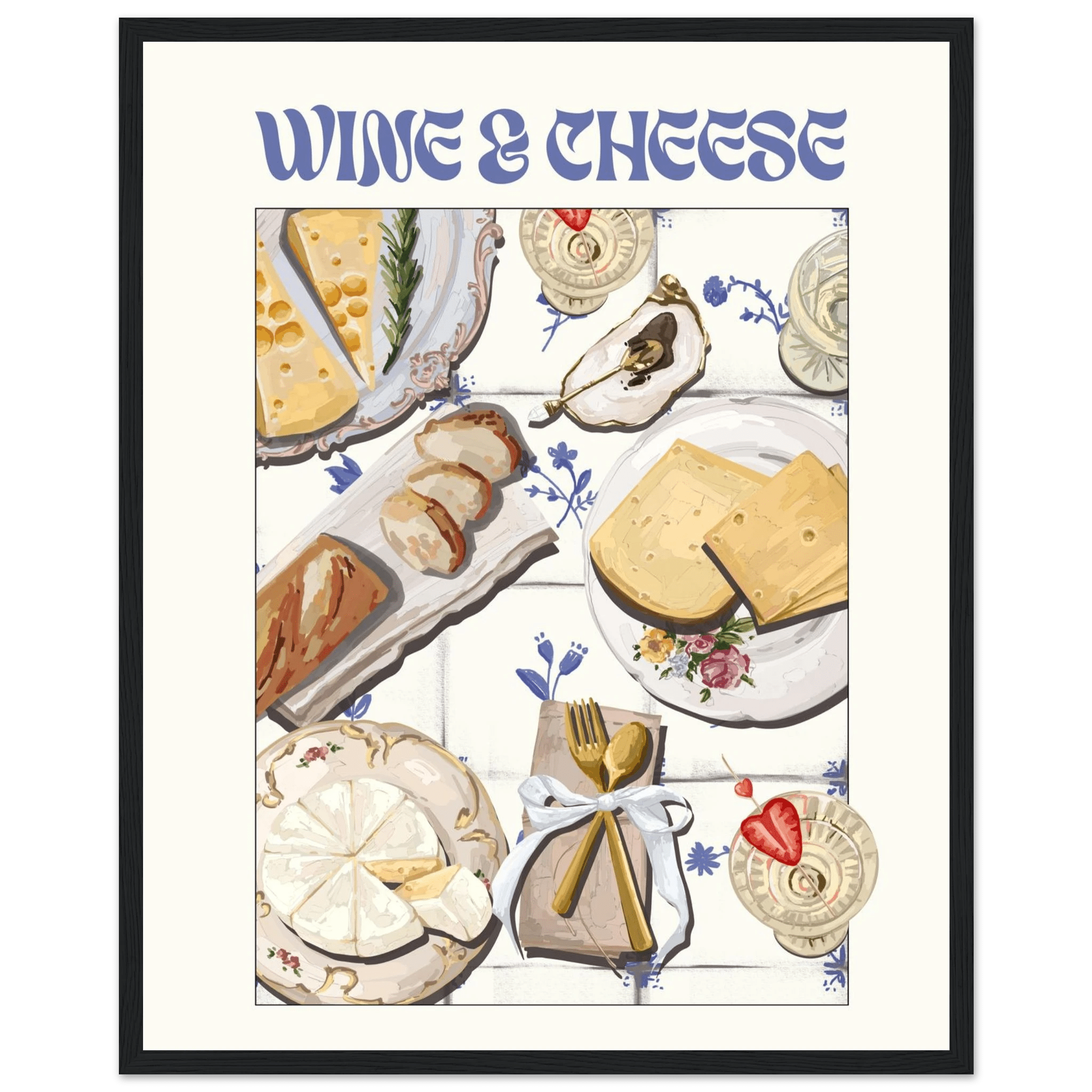 Wine & Cheese Poster – Elegant Kitchen & Dining Wall Art Print (Digital & Printed Options) - Evergreen Posters