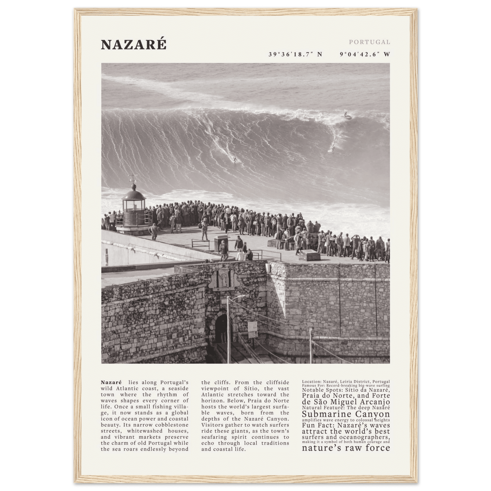 Nazaré Portugal Poster Black and White – Vintage Big Waves Surf Print (Digital & Printed Options) - Evergreen Posters