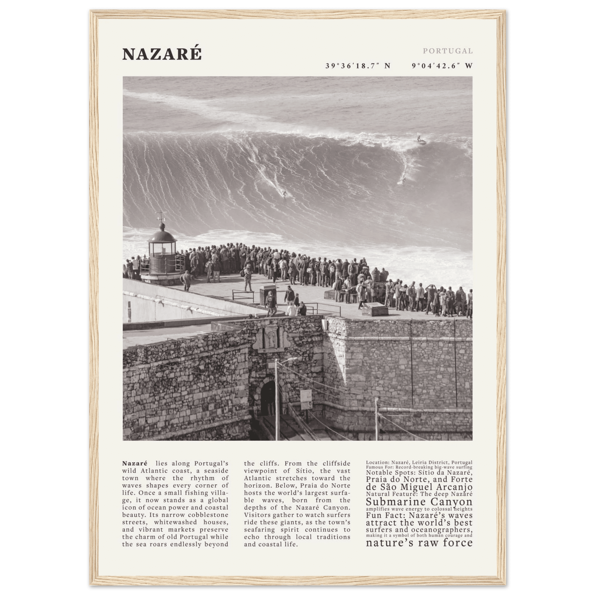 Nazaré Portugal Poster Black and White – Vintage Big Waves Surf Print (Digital & Printed Options) - Evergreen Posters