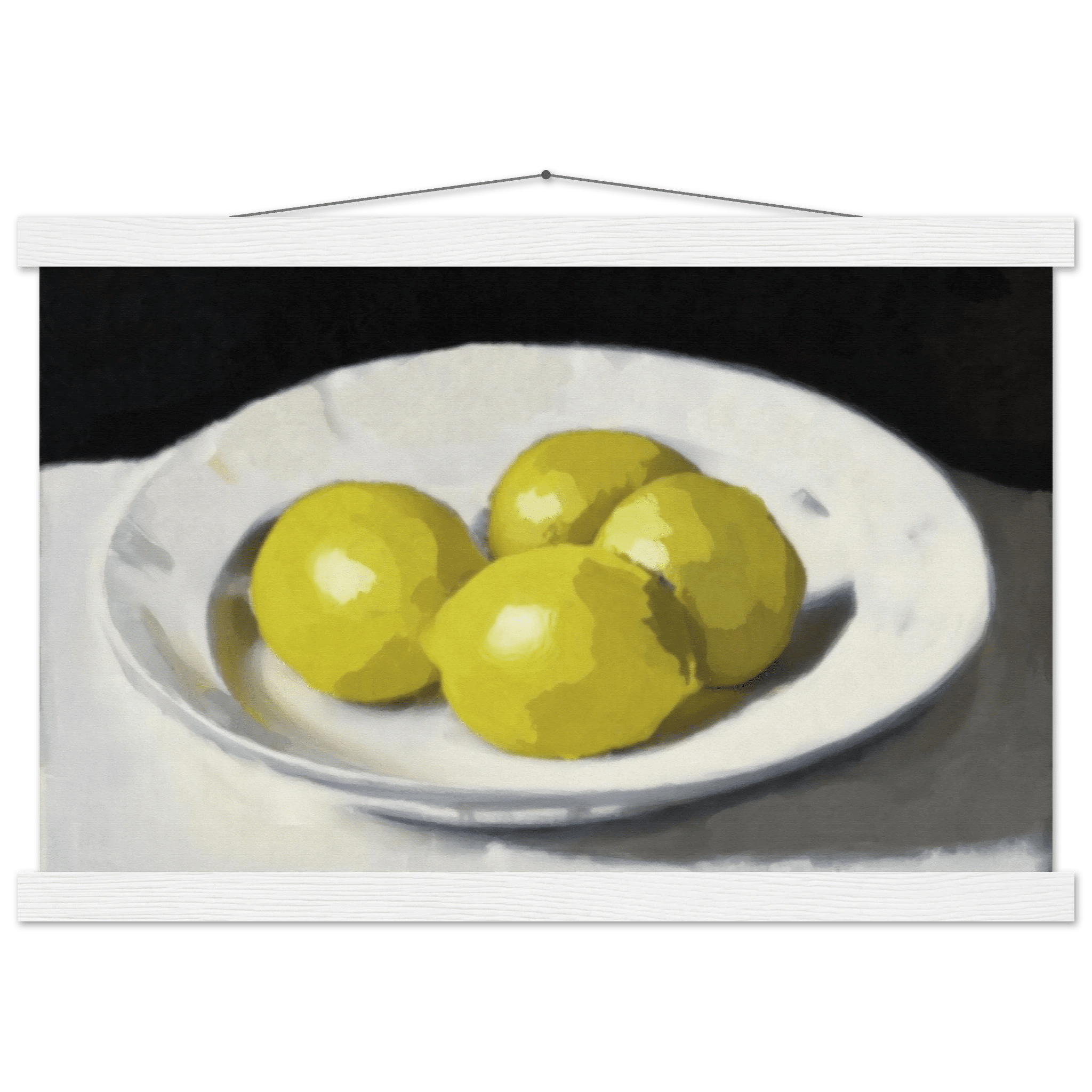 Lemons Print | Three Lemons Oil Painting Wall Art | Kitchen Still Life Poster - Evergreen Posters