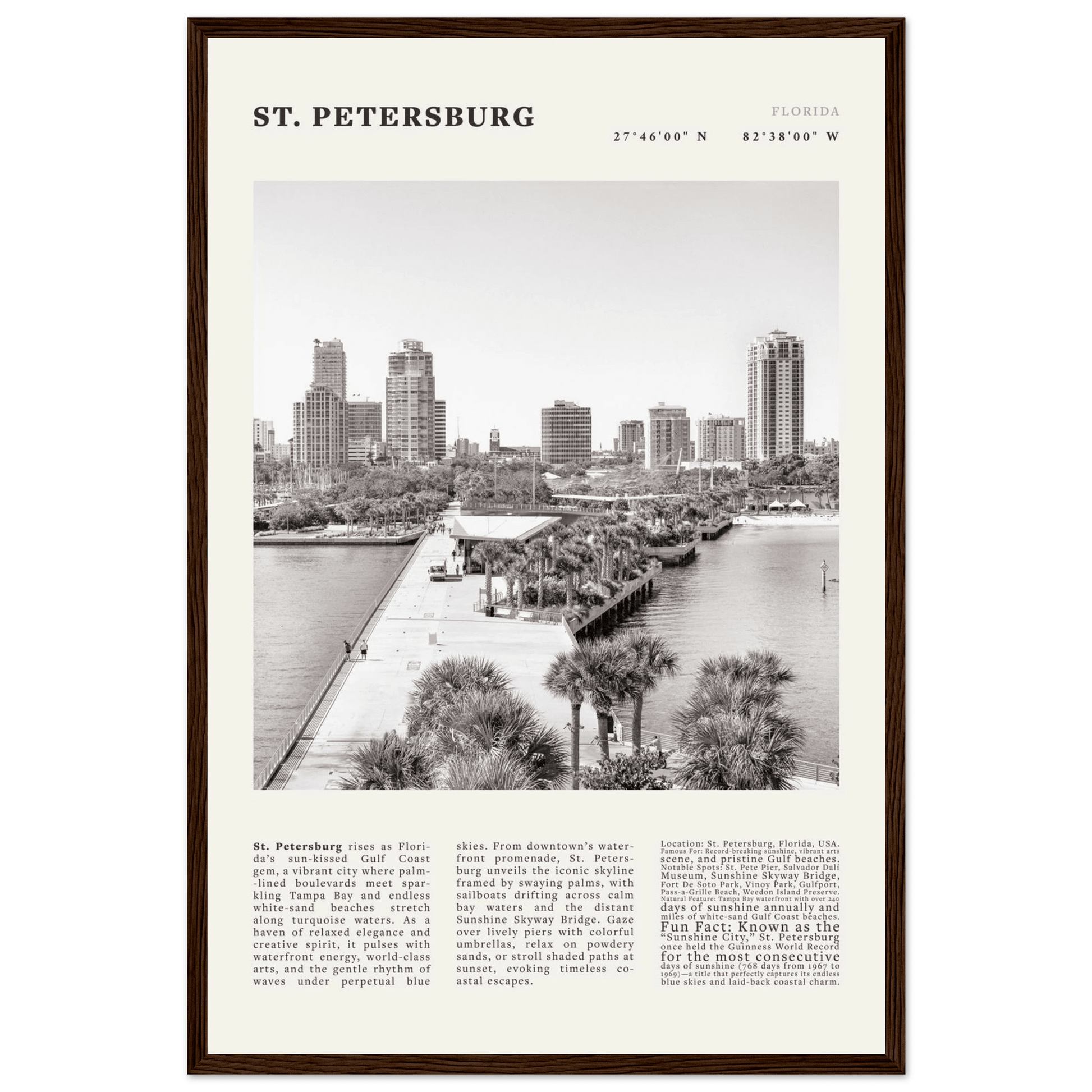 St. Petersburg Florida Poster Black and White – Vintage St Pete Skyline Print (Digital & Printed Options) - Evergreen Posters