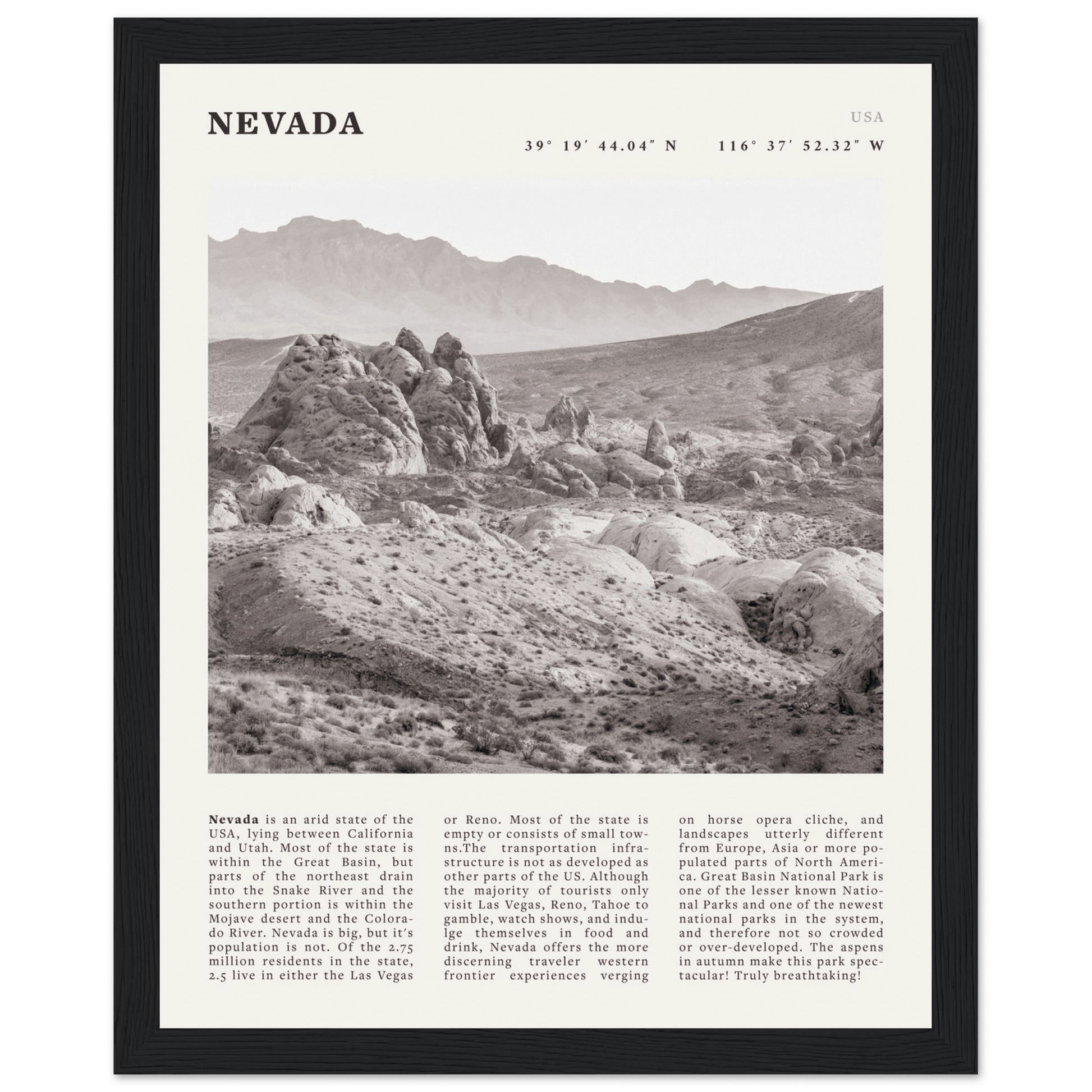 Nevada Poster | Black & White Desert Landscape Wall Art | USA Travel Print Decor - Evergreen Posters