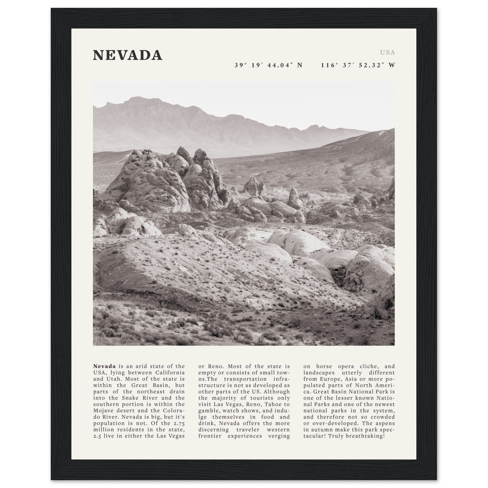 Nevada Poster | Black & White Desert Landscape Wall Art | USA Travel Print Decor - Evergreen Posters