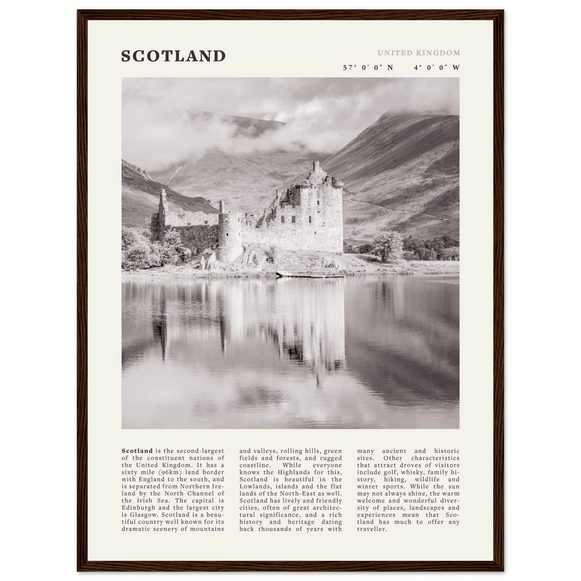 Scotland Poster | Black & White Highland Castle Wall Art | UK Travel Print Decor - Evergreen Posters