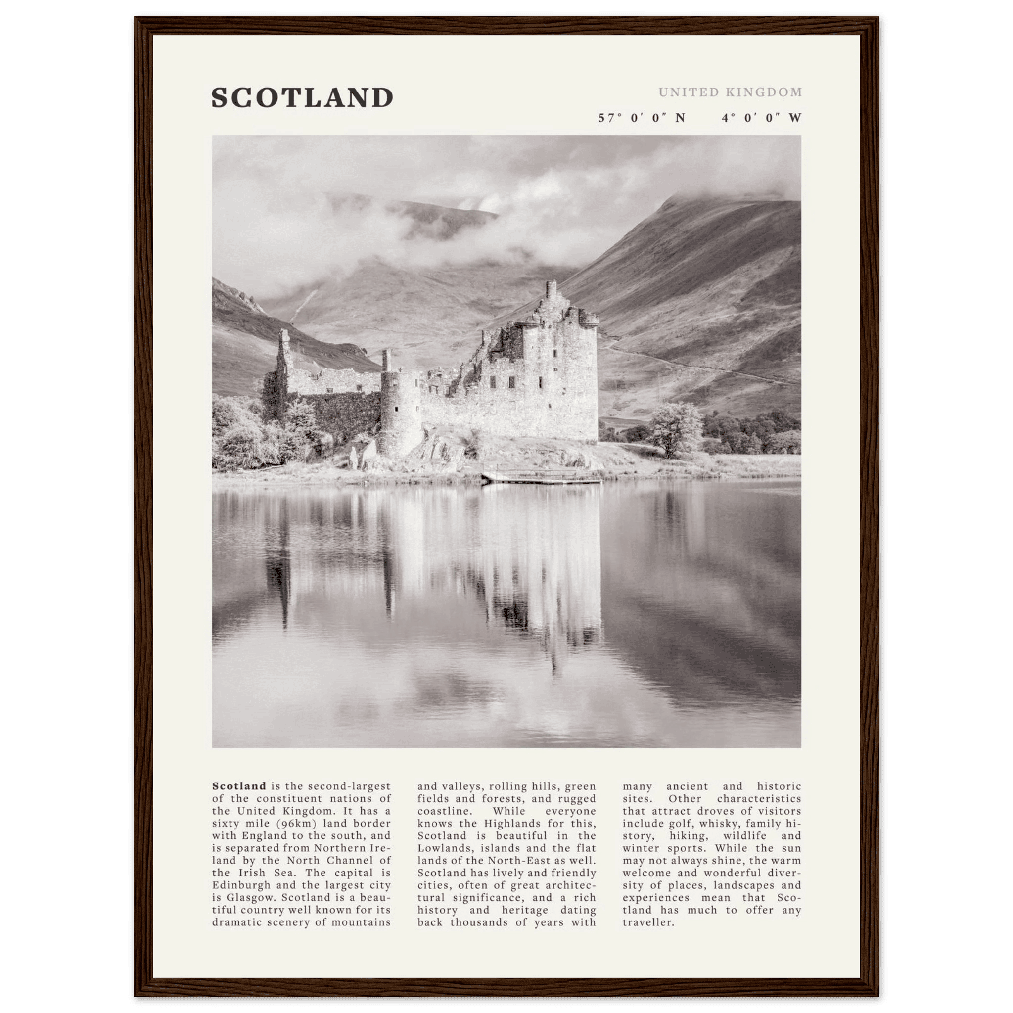 Scotland Poster | Black & White Highland Castle Wall Art | UK Travel Print Decor - Evergreen Posters