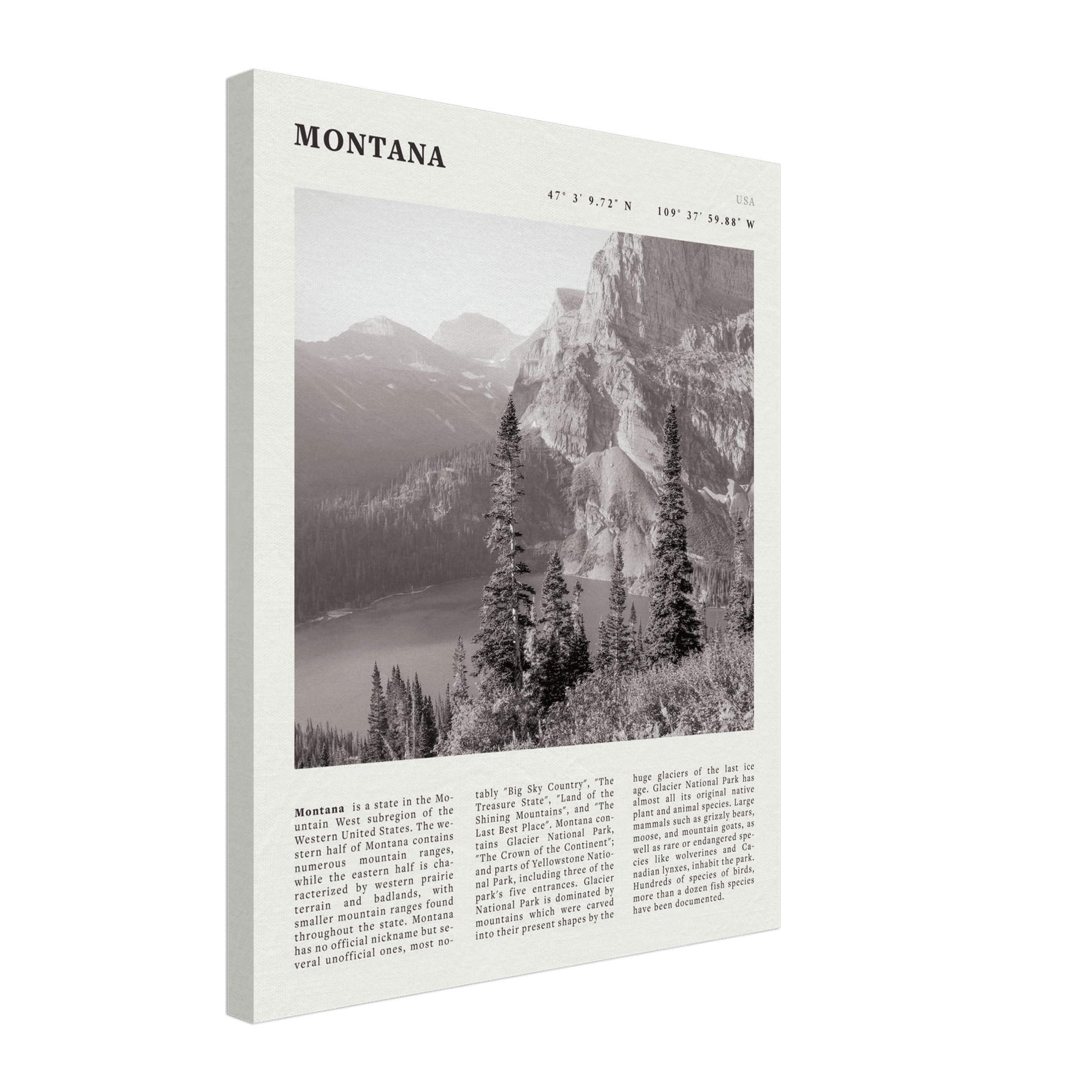 Montana Poster | Black & White Glacier National Park Wall Art | Nature Travel Print - Evergreen Posters