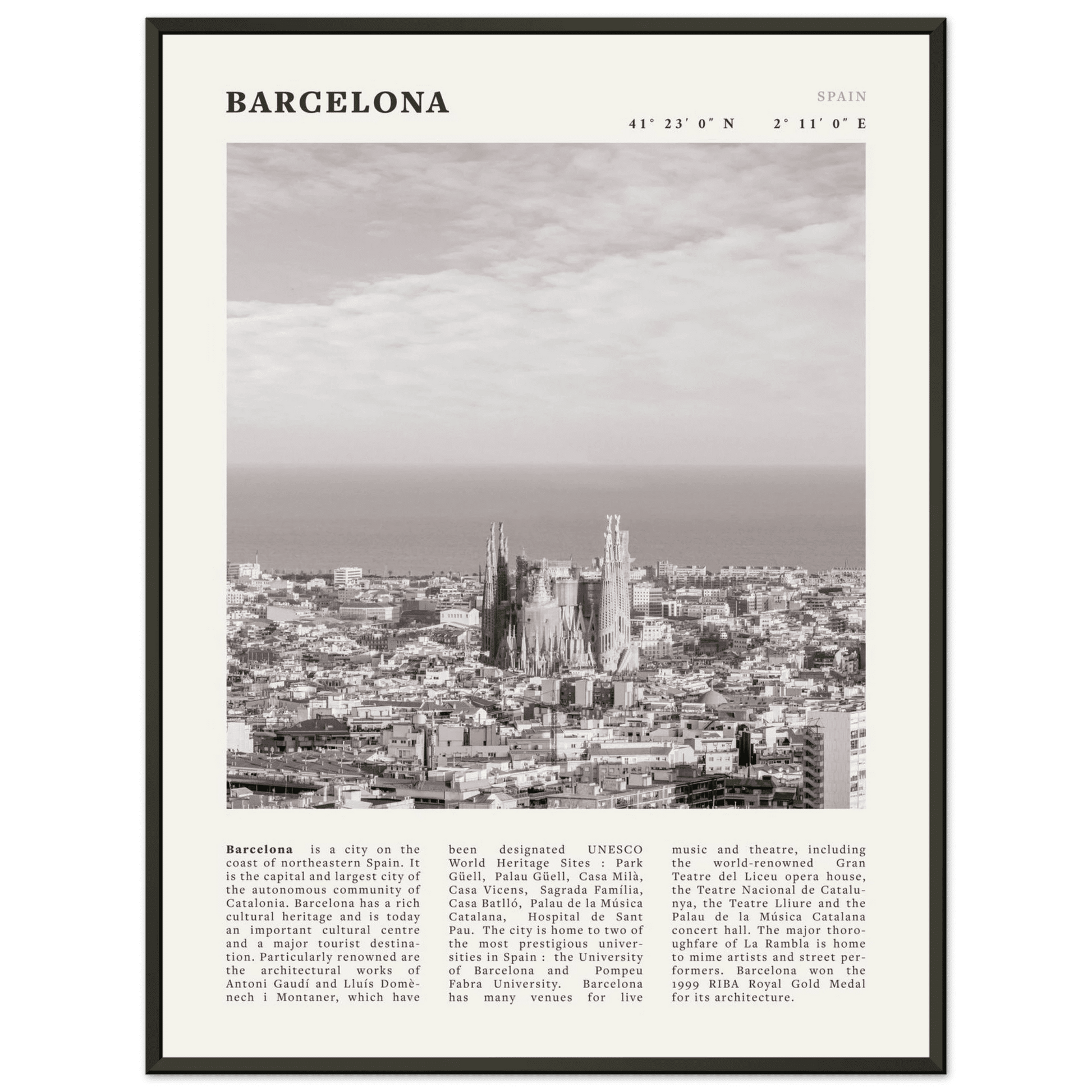 Barcelona Poster | Black & White Sagrada Familia Wall Art | Spain Travel Print - Evergreen Posters