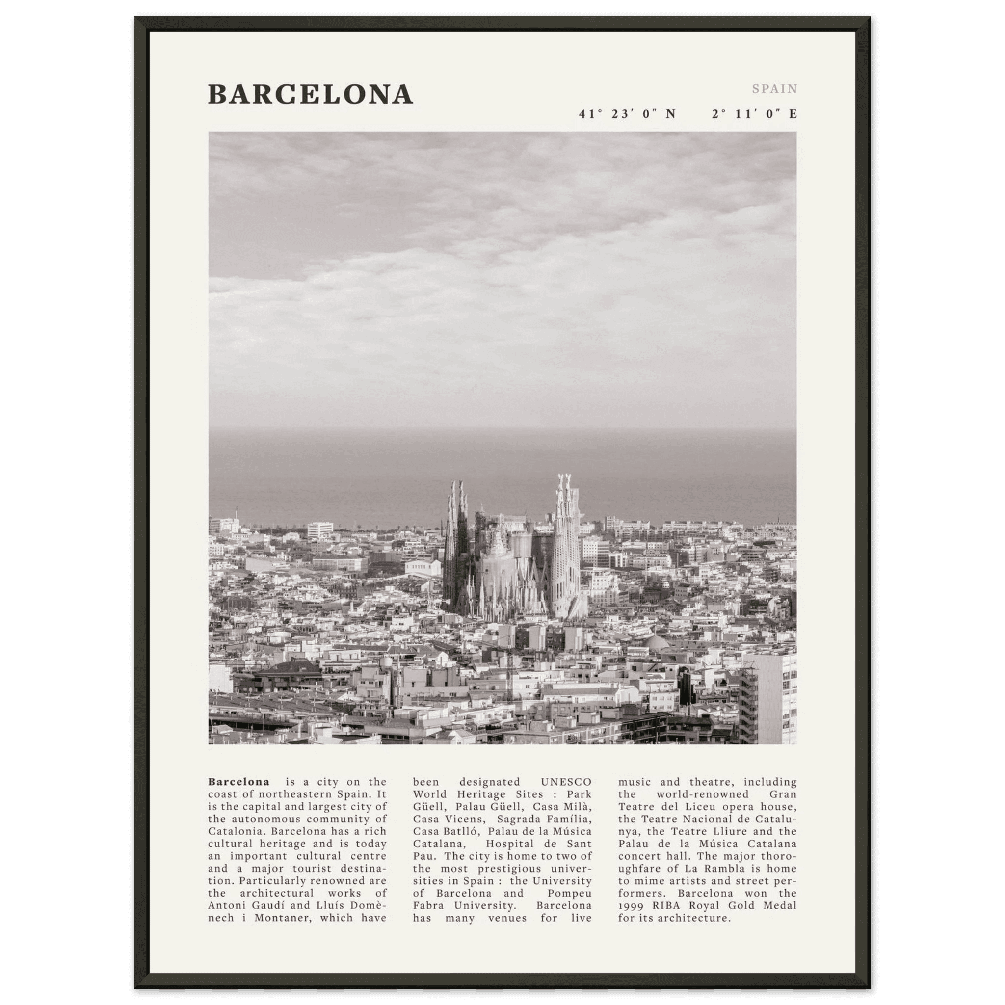 Barcelona Poster | Black & White Sagrada Familia Wall Art | Spain Travel Print - Evergreen Posters