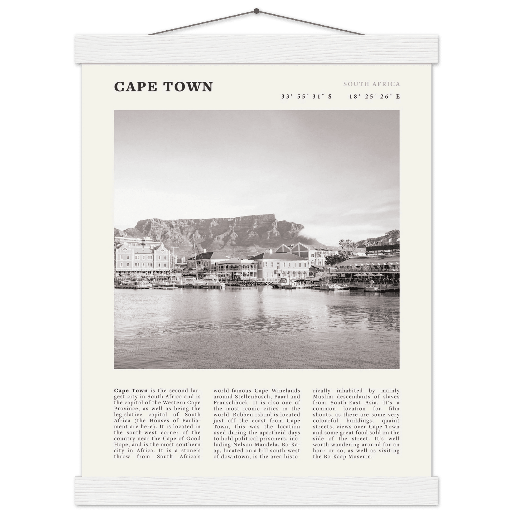Cape Town Poster | Black & White Table Mountain Wall Art | South Africa Travel Print - Evergreen Posters