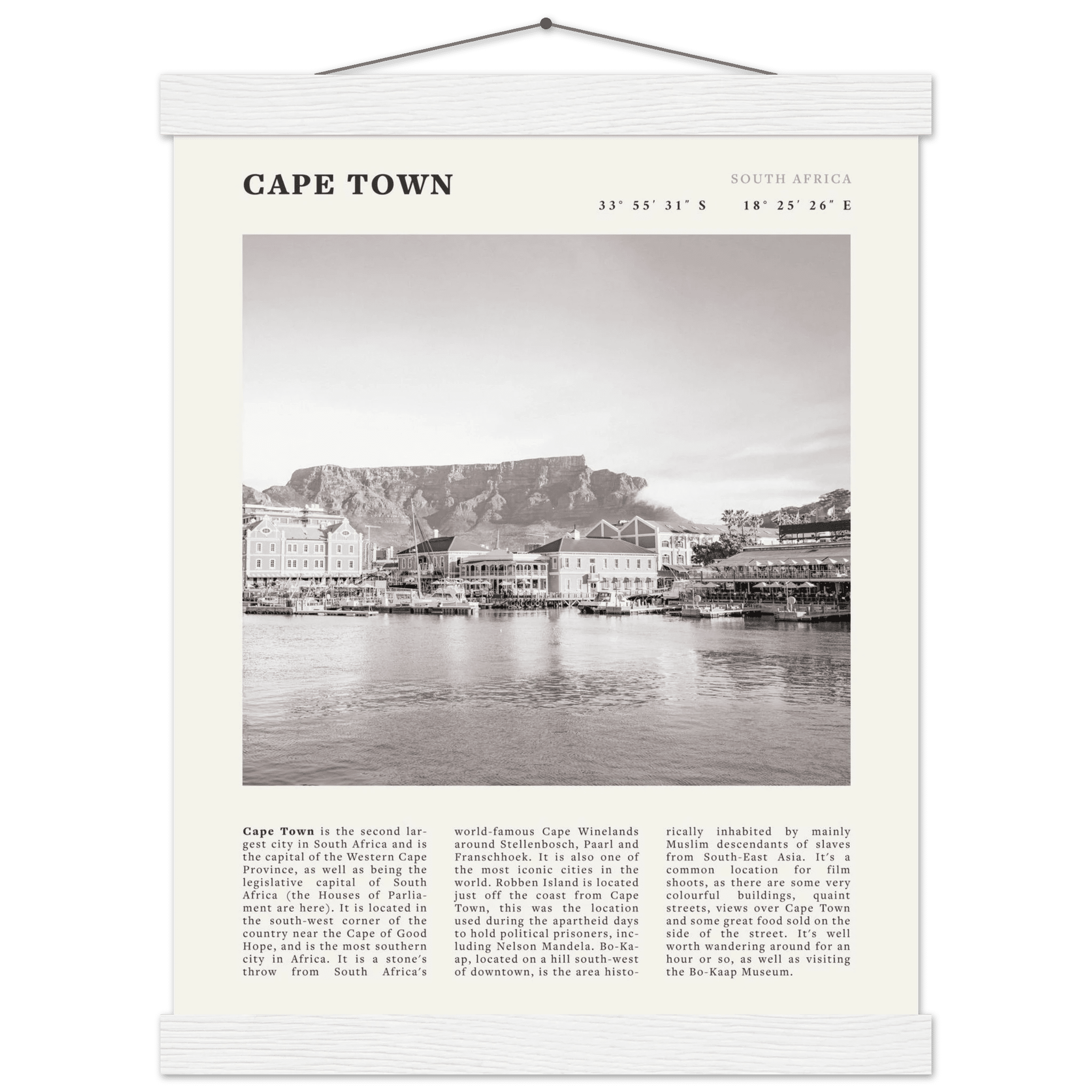 Cape Town Poster | Black & White Table Mountain Wall Art | South Africa Travel Print - Evergreen Posters