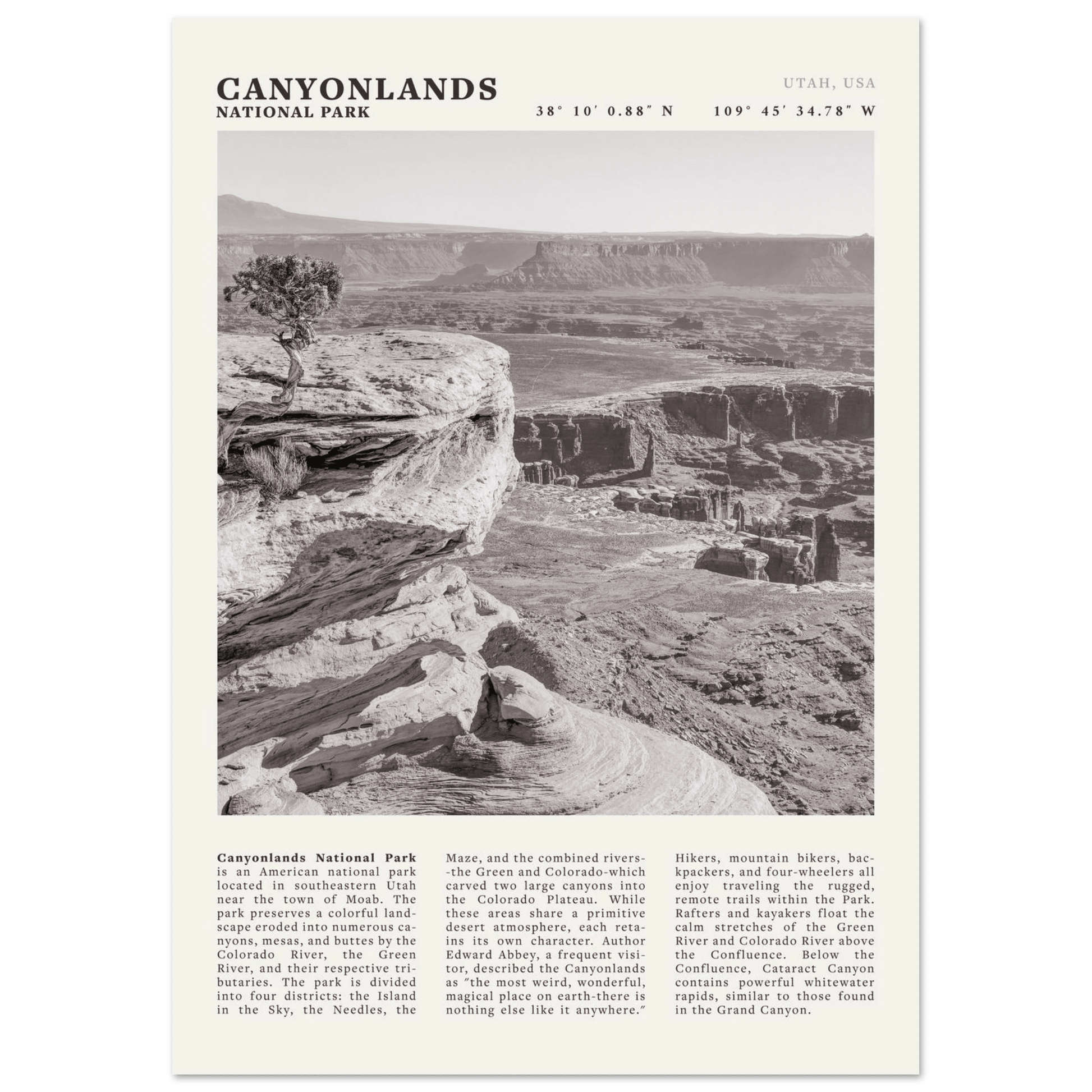 Canyonlands National Park Poster | Black & White Utah Wall Art | Canyon Travel Print - Evergreen Posters