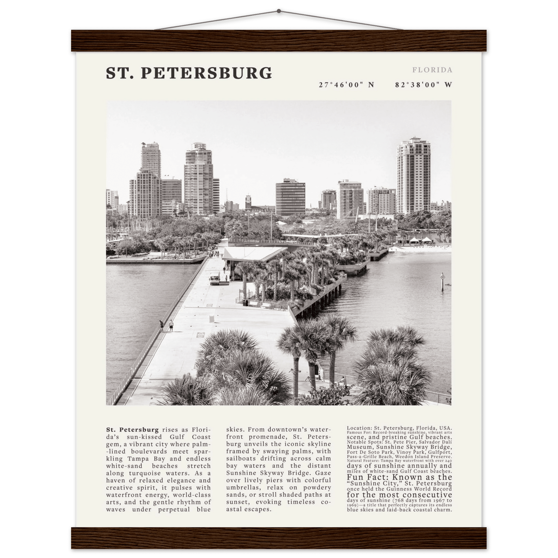 St. Petersburg Florida Poster Black and White – Vintage St Pete Skyline Print (Digital & Printed Options) - Evergreen Posters