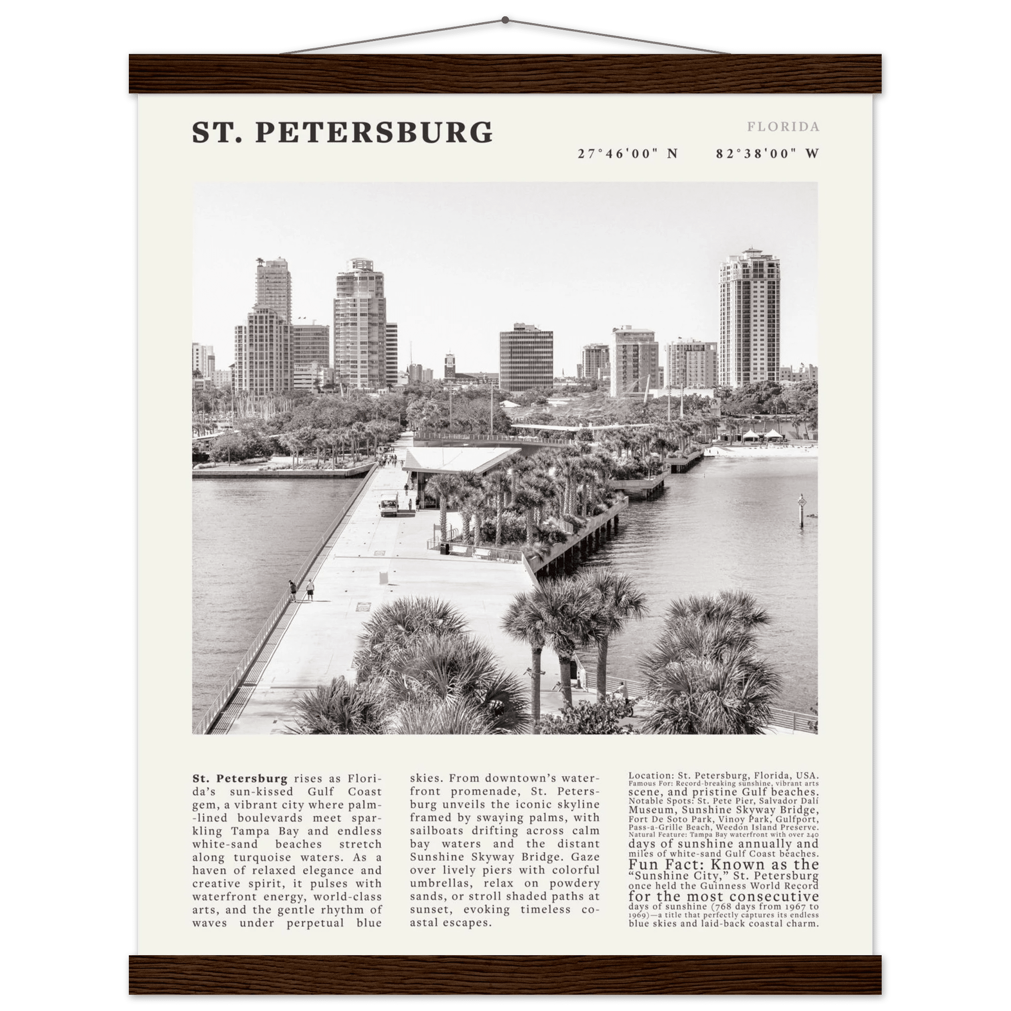 St. Petersburg Florida Poster Black and White – Vintage St Pete Skyline Print (Digital & Printed Options) - Evergreen Posters