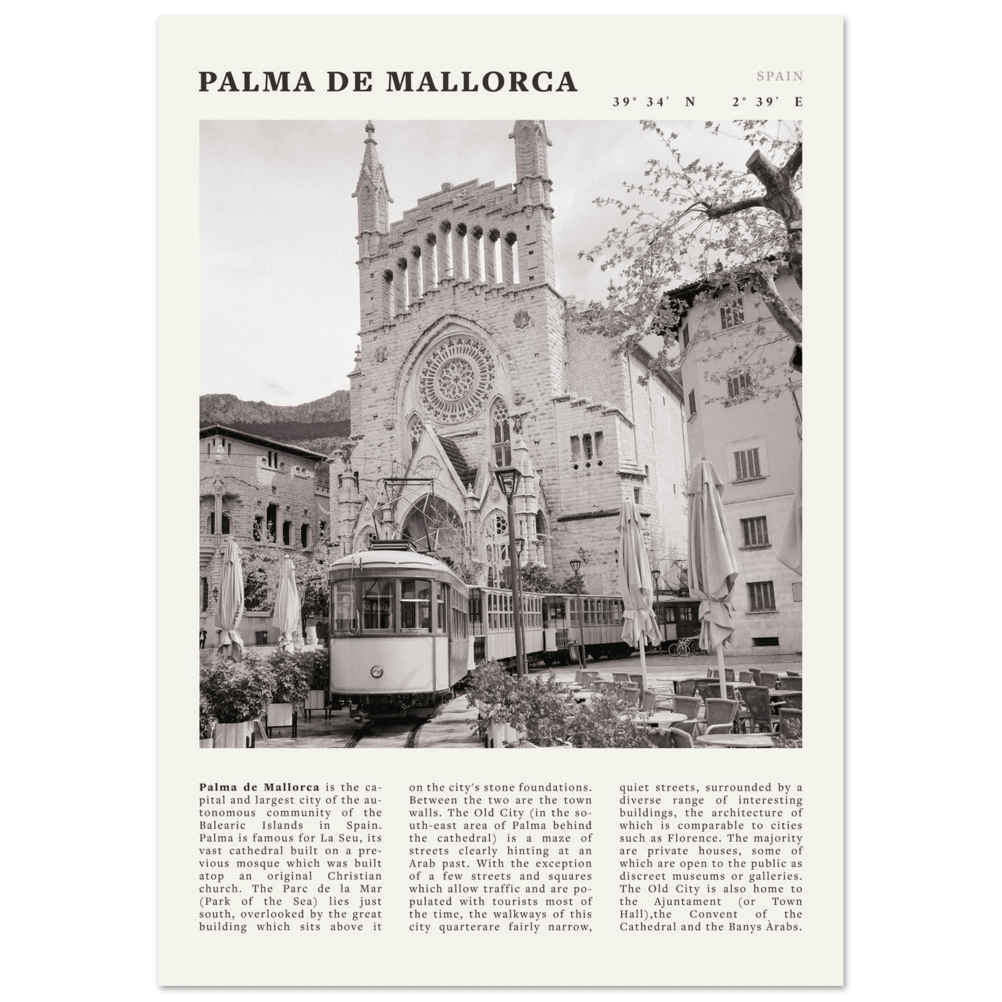 Palma de Mallorca Poster | Black & White Spain Wall Art | Travel Print | Mediterranean Decor - Evergreen Posters