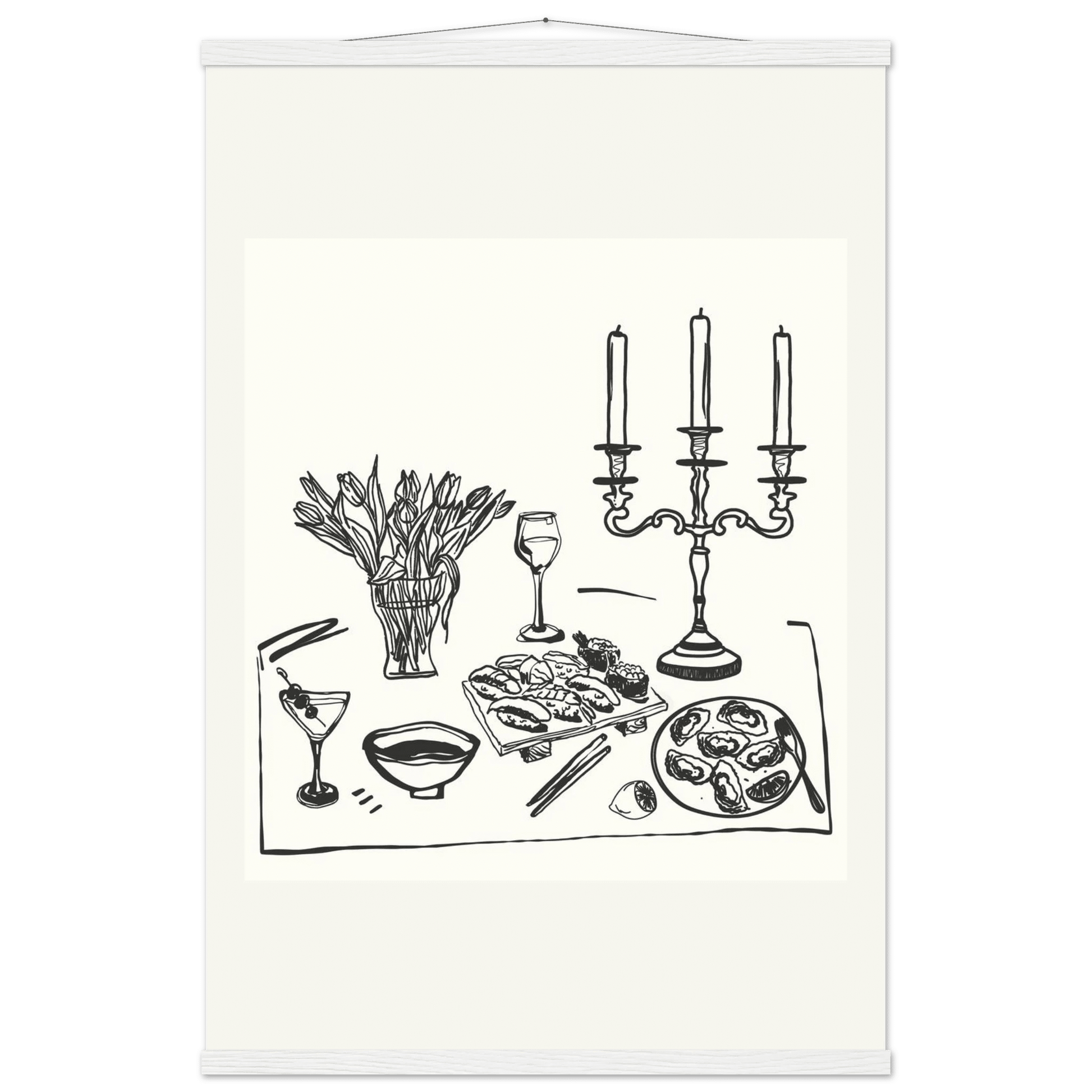 Fine Dining Table Print | Black Line Art Kitchen Wall Art | Elegant Dining Room Poster - Evergreen Posters
