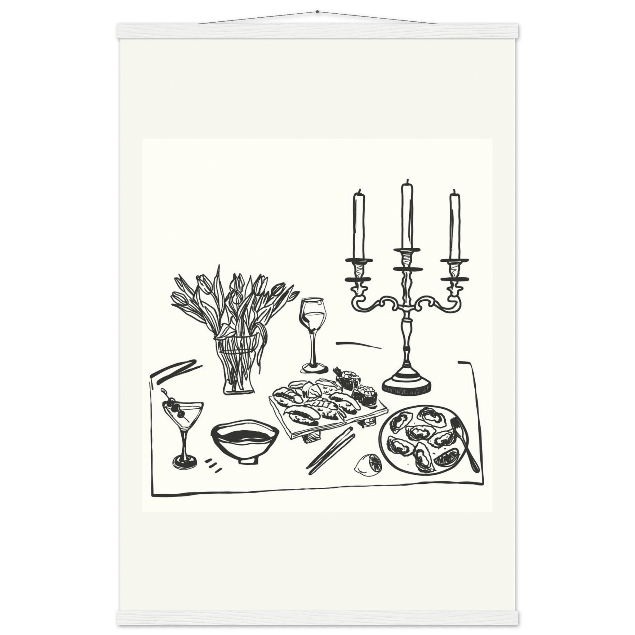 Fine Dining Table Print | Black Line Art Kitchen Wall Art | Elegant Dining Room Poster - Evergreen Posters