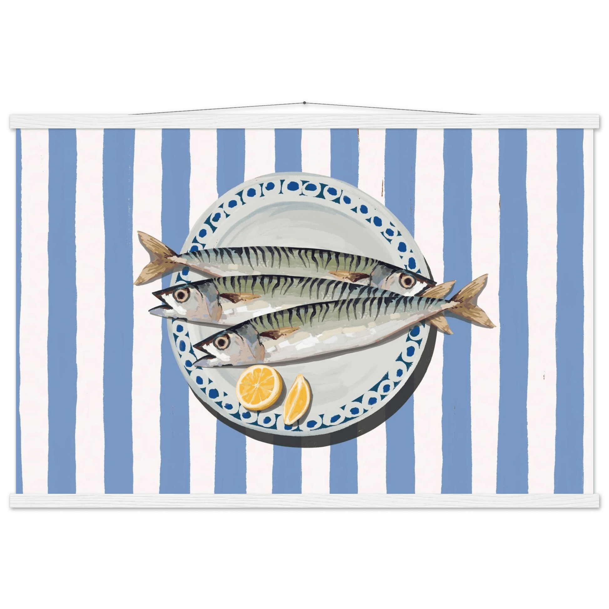 Sardines Print | Blue Stripe Fish Kitchen Wall Art | Coastal Food Poster - Evergreen Posters