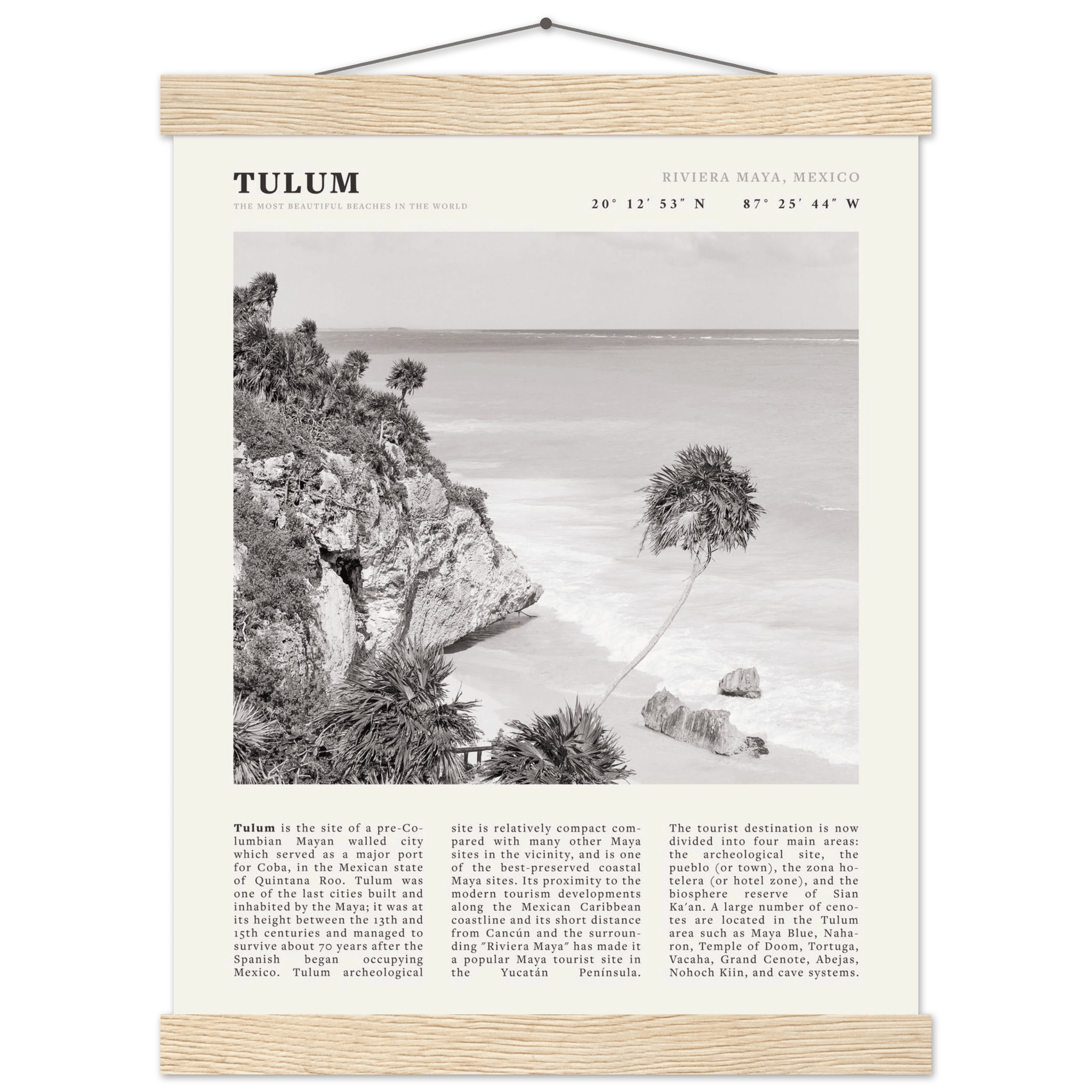 Tulum Poster | Black & White Riviera Maya Mexico Wall Art | Beach Travel Print - Evergreen Posters