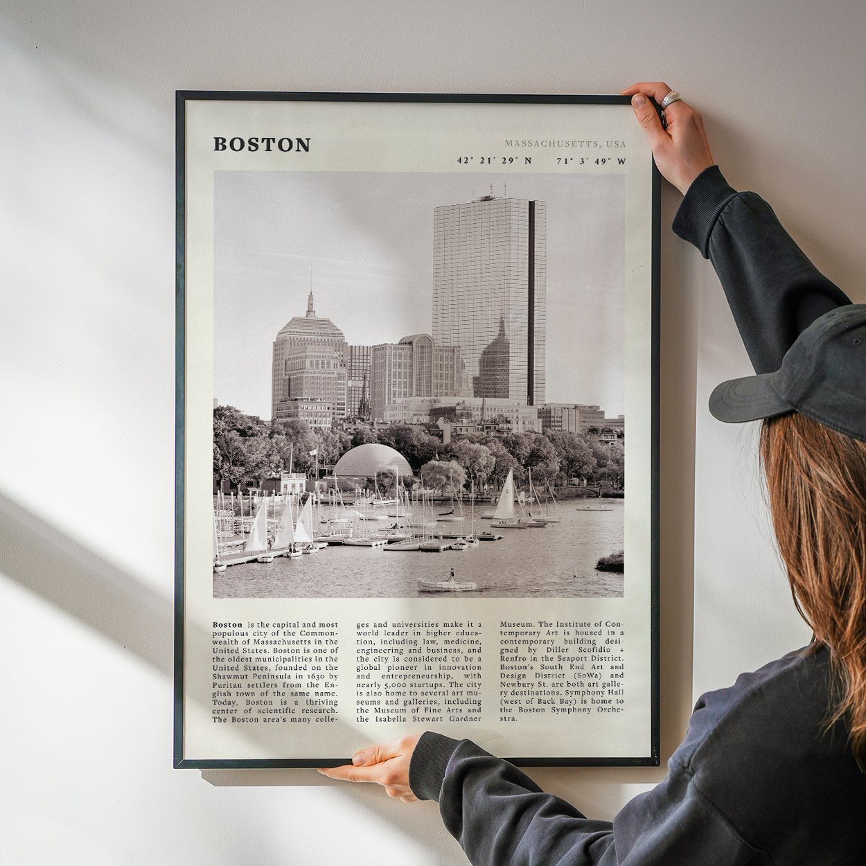 Boston Poster | Black & White Charles River Skyline Wall Art | Massachusetts Print - Evergreen Posters