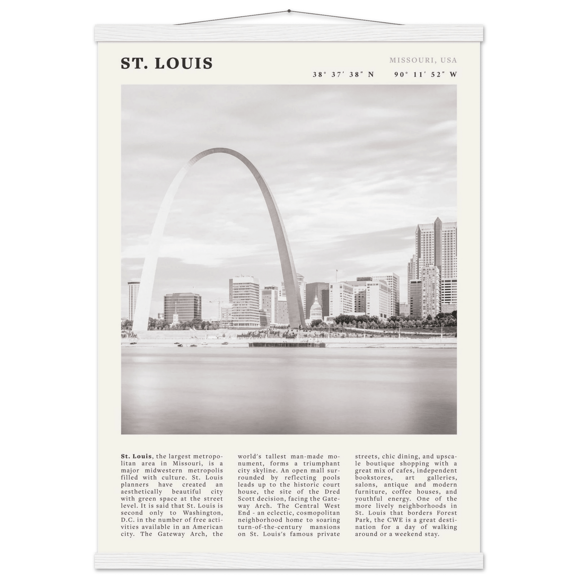 St. Louis Poster | Black & White Gateway Arch Wall Art | Missouri Travel Print - Evergreen Posters