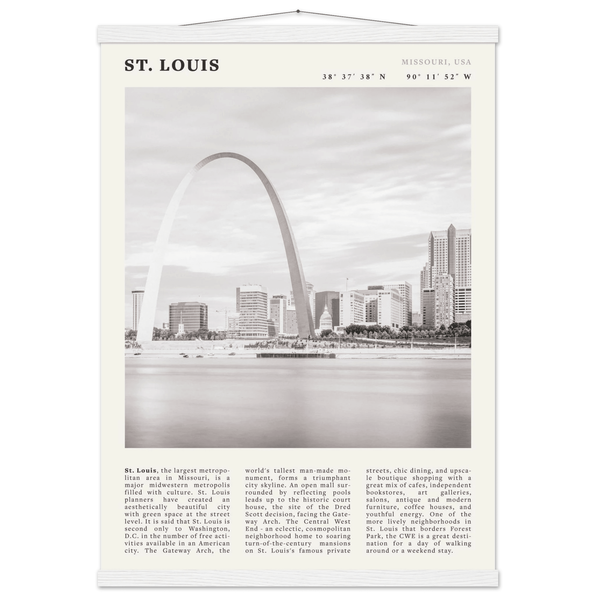 St. Louis Poster | Black & White Gateway Arch Wall Art | Missouri Travel Print - Evergreen Posters