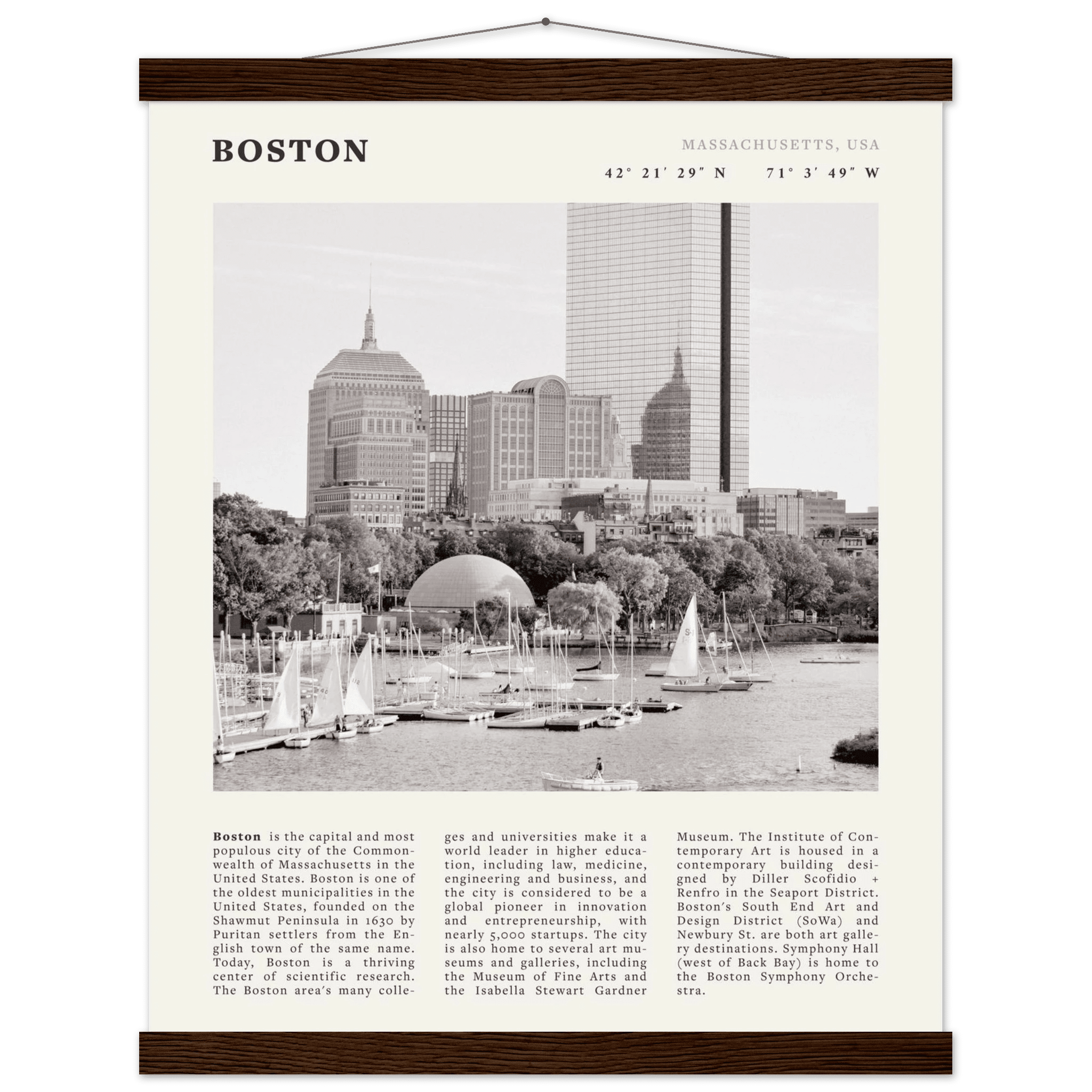 Boston Poster | Black & White Charles River Skyline Wall Art | Massachusetts Print - Evergreen Posters