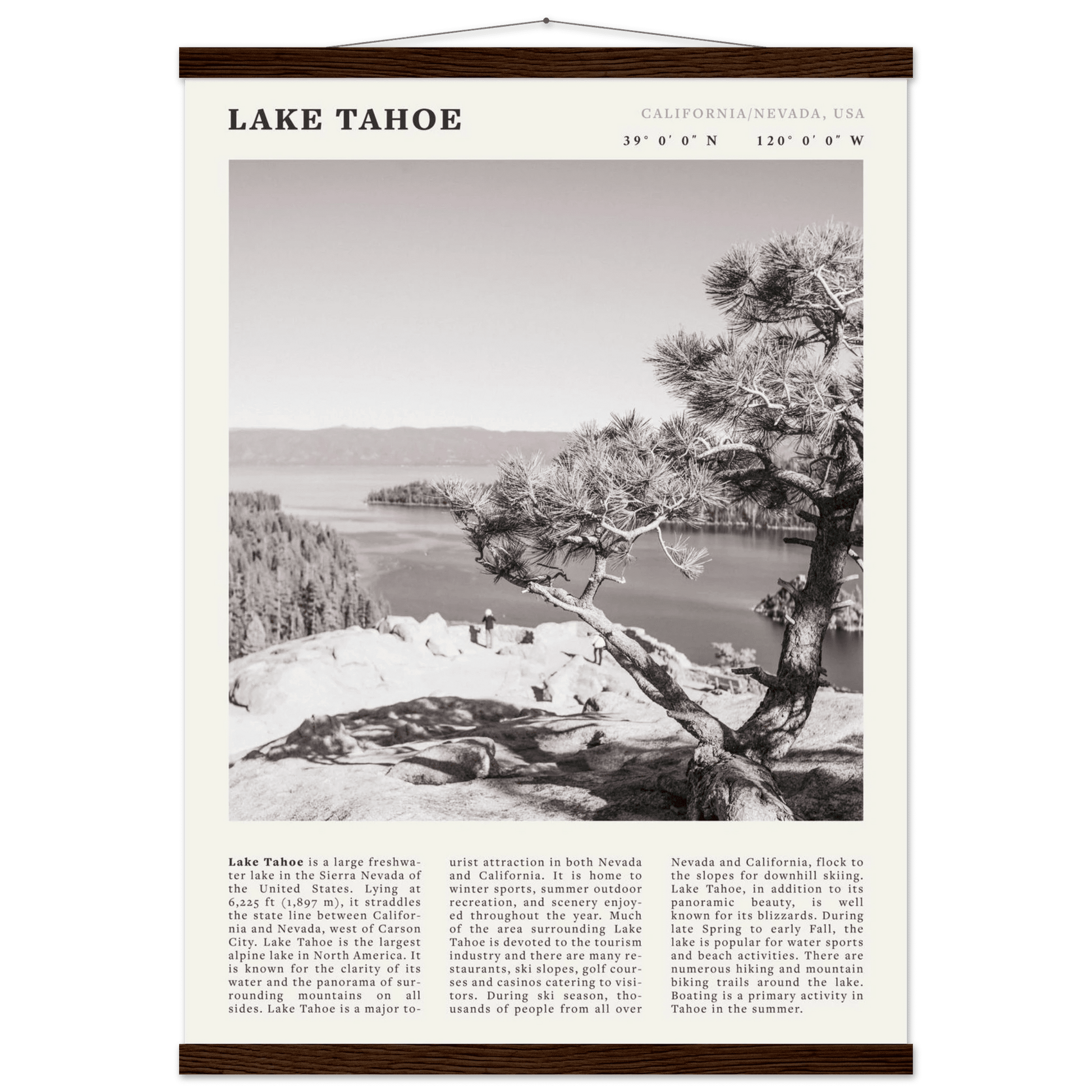 Lake Tahoe Poster | Black & White California Nevada Wall Art | Nature Travel Print Decor - Evergreen Posters