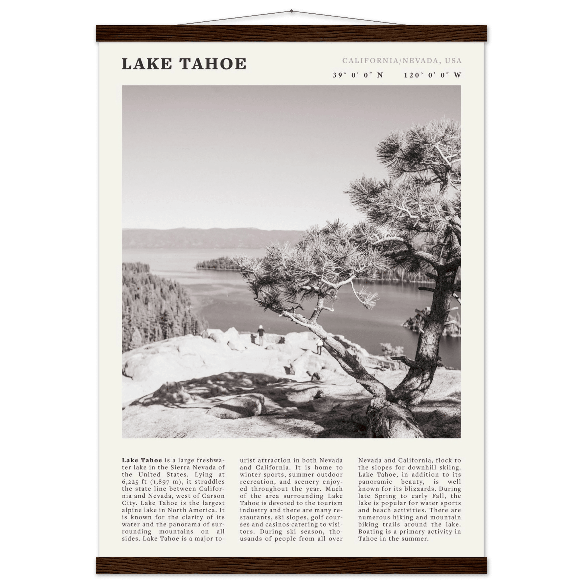 Lake Tahoe Poster | Black & White California Nevada Wall Art | Nature Travel Print Decor - Evergreen Posters